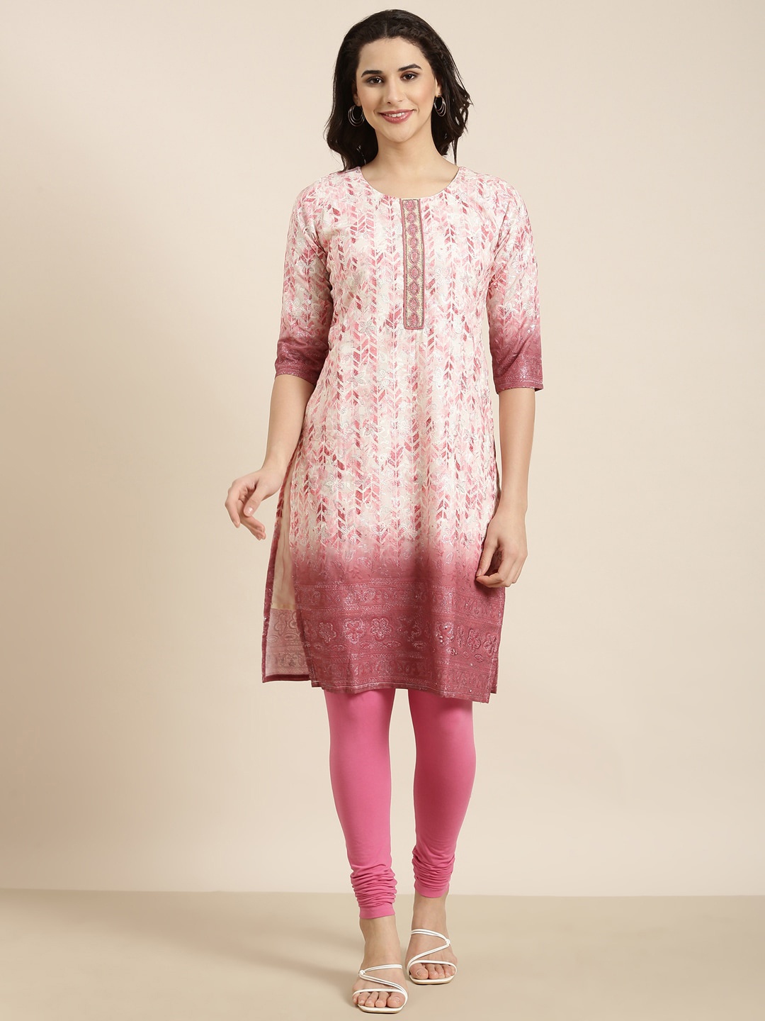 SHOWOFF Printed Round Neck Three Quarter Sleeves Thread Work Floral Kurta, Pink
SHOWOFF Printed Round Neck Three Quarter Sleeves Thread Work Floral Kurta, Pink