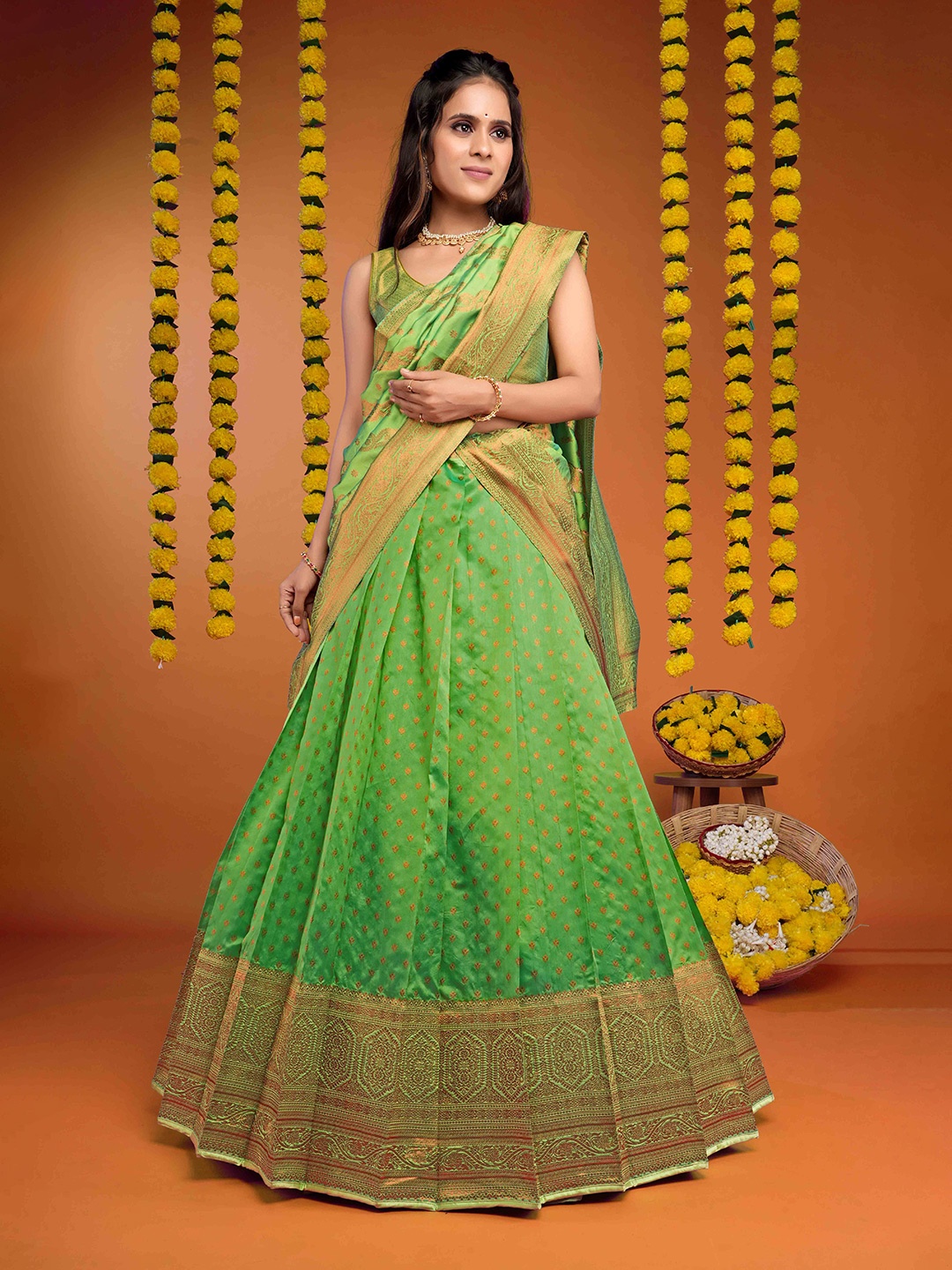HALFSAREE STUDIO Woven Design Semi-Stitched Lehenga & Unstitched Blouse With Dupatta, Green
HALFSAREE STUDIO Woven Design Semi-Stitched Lehenga & Unstitched Blouse With Dupatta, Green