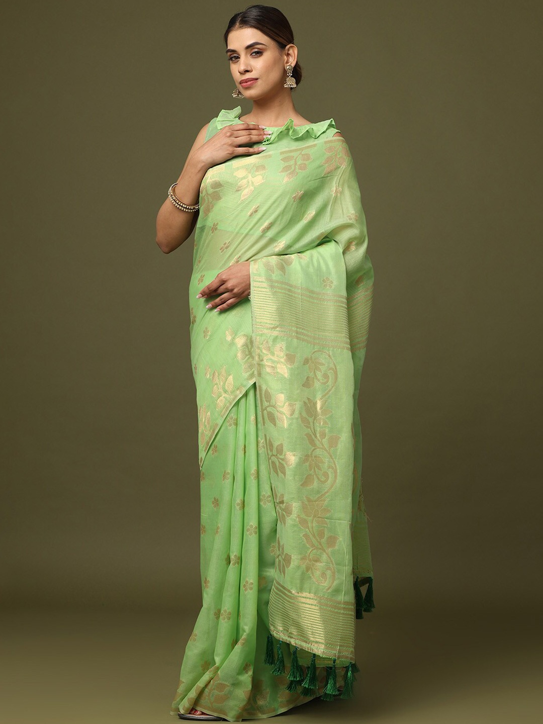 PATLIPALLU Ethnic Motifs Woven Design Zari Silk Cotton Jamdani Saree, Green
PATLIPALLU Ethnic Motifs Woven Design Zari Silk Cotton Jamdani Saree, Green