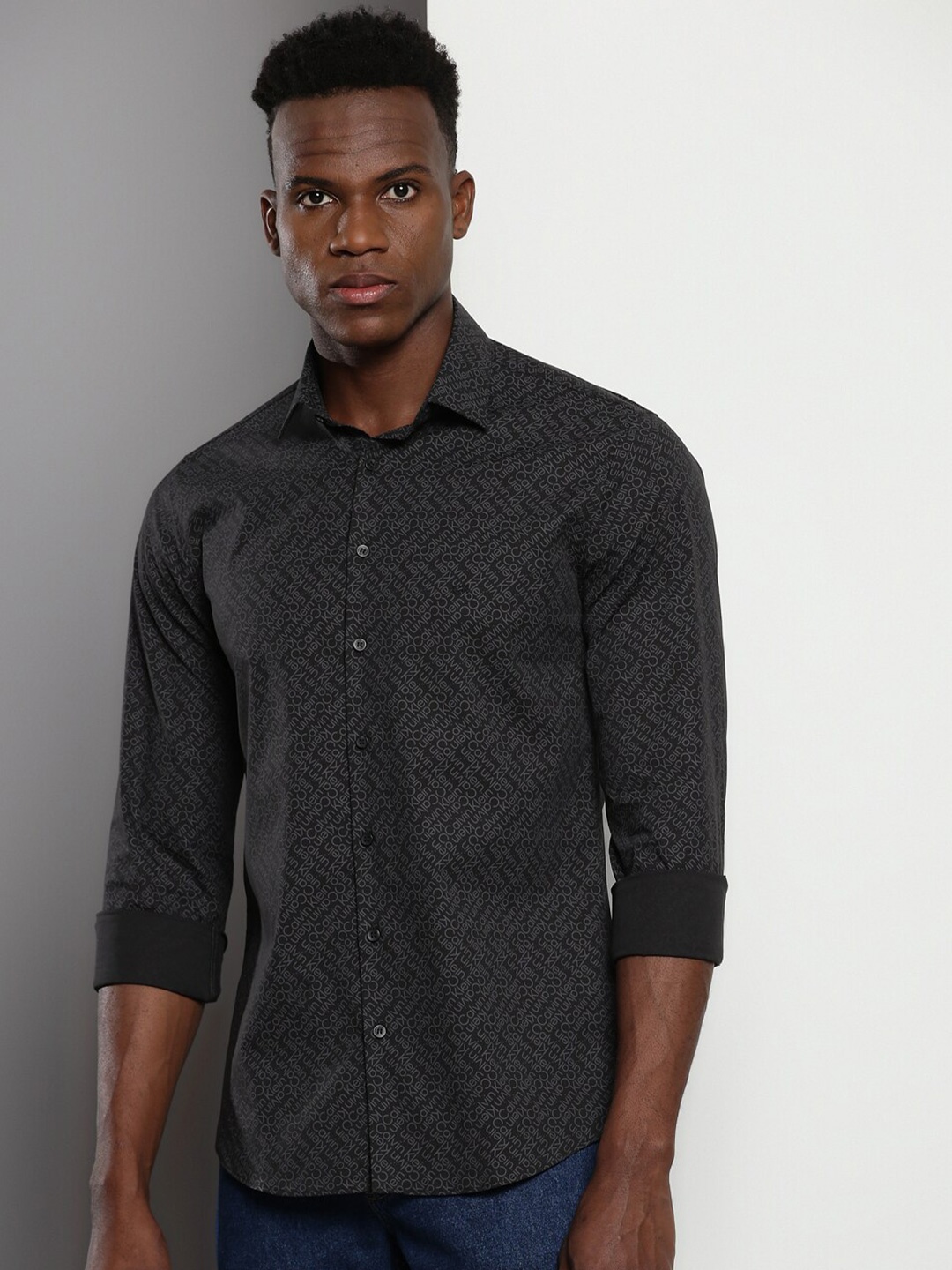 Calvin Klein Micro Ditsy Cotton Spread Collar Slim Fit Opaque Printed Casual Shirt, Black
Calvin Klein Micro Ditsy Cotton Spread Collar Slim Fit Opaque Printed Casual Shirt, Black
