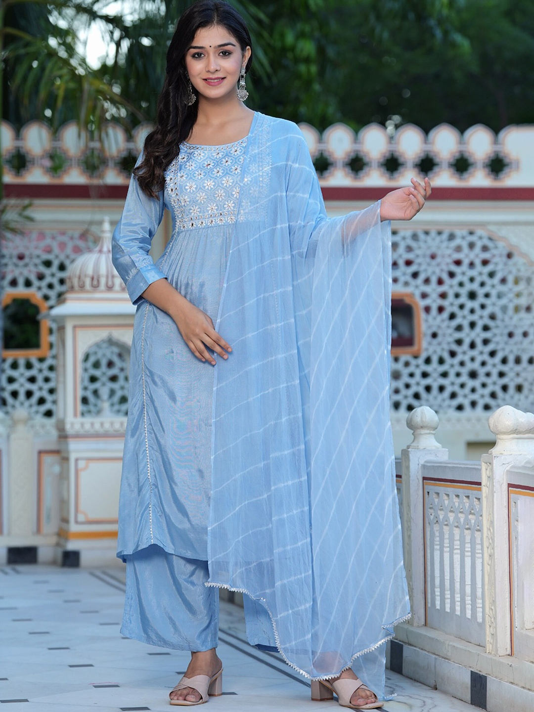 SIDDHANAM Floral Embroidered A-Line Flared Kurta With Trousers & Dupatta, Blue
SIDDHANAM Floral Embroidered A-Line Flared Kurta With Trousers & Dupatta, Blue