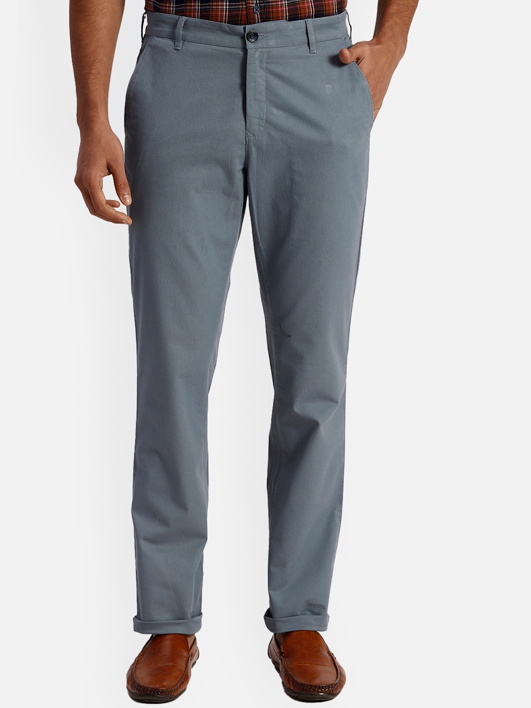 ColorPlus Men Slim Fit Cotton Chinos Trousers, Grey