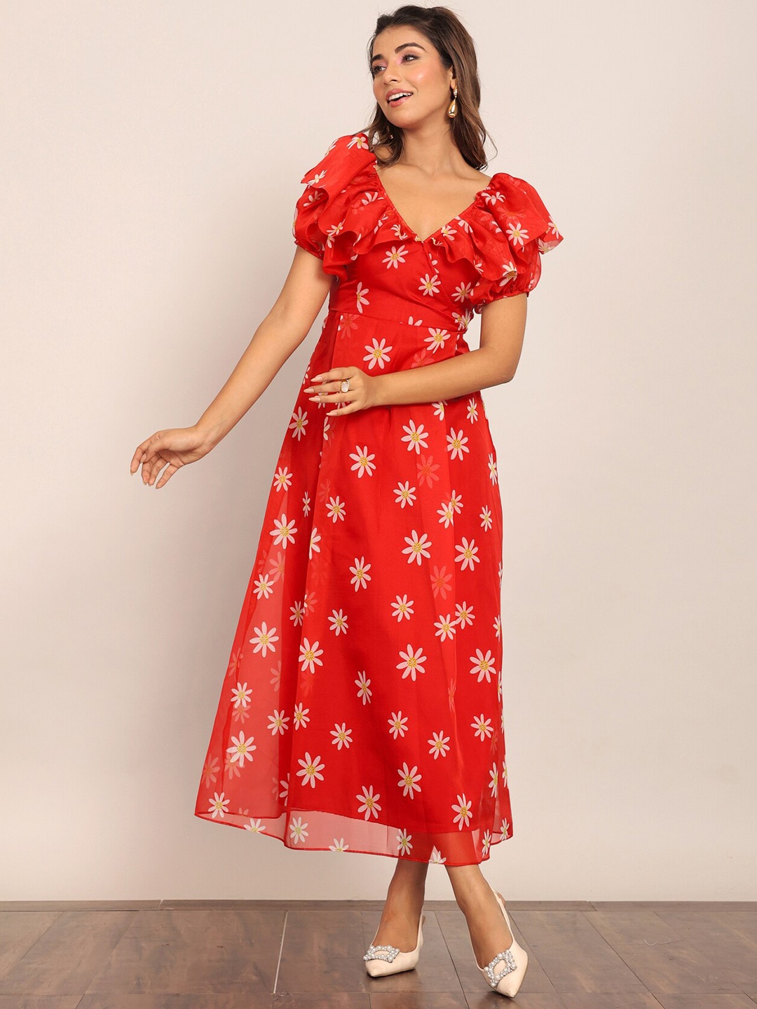 KAORI BY SHREYA AGARWAL V Neck Floral Print Short Puff Sleeve Fit & Flare Midi Dress, Red
KAORI BY SHREYA AGARWAL V Neck Floral Print Short Puff Sleeve Fit & Flare Midi Dress, Red