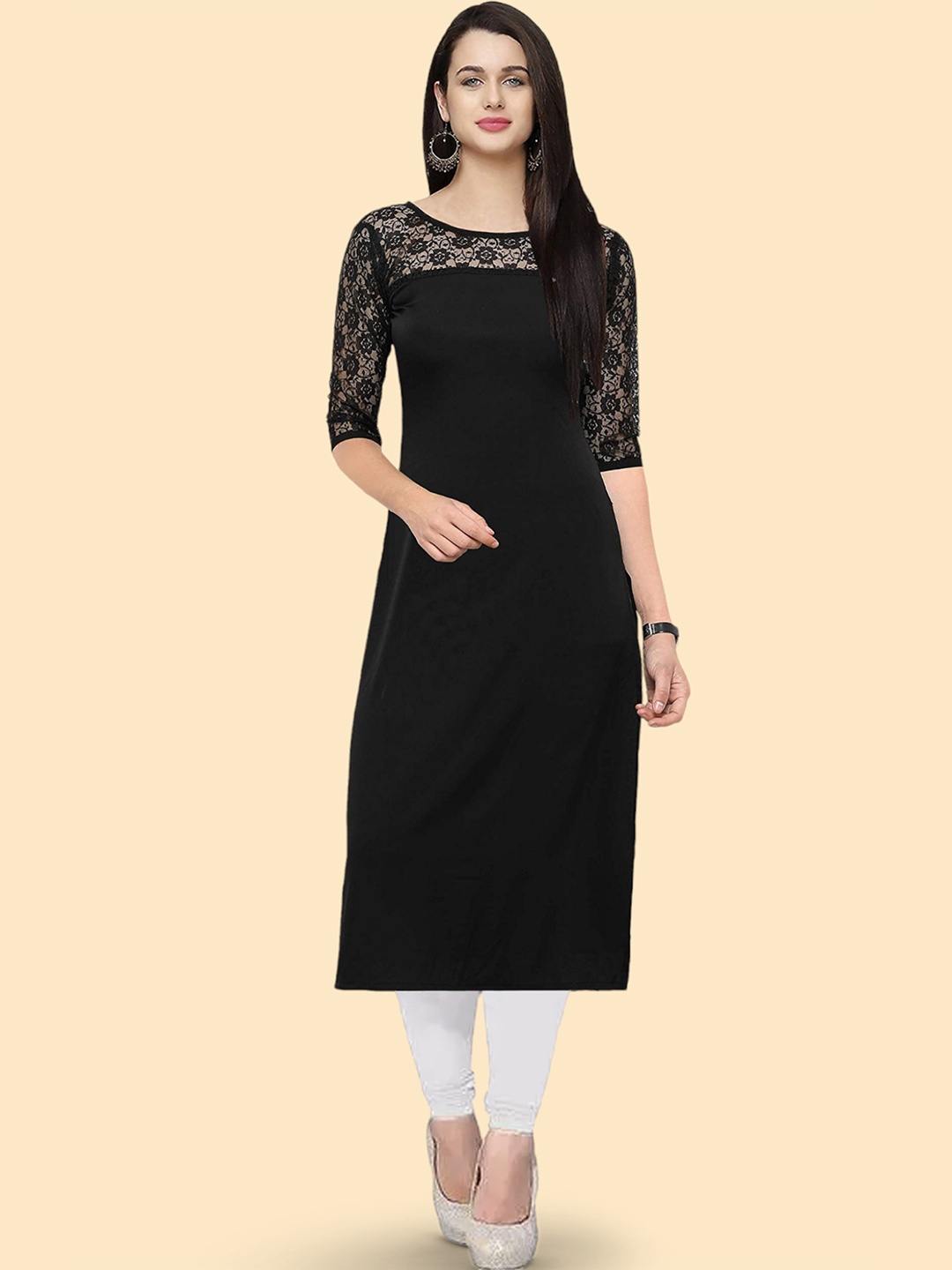 Dream Beauty Fashion Round Neck Rasal Net Detail Pure Crepe Straight Kurta, Black
Dream Beauty Fashion Round Neck Rasal Net Detail Pure Crepe Straight Kurta, Black