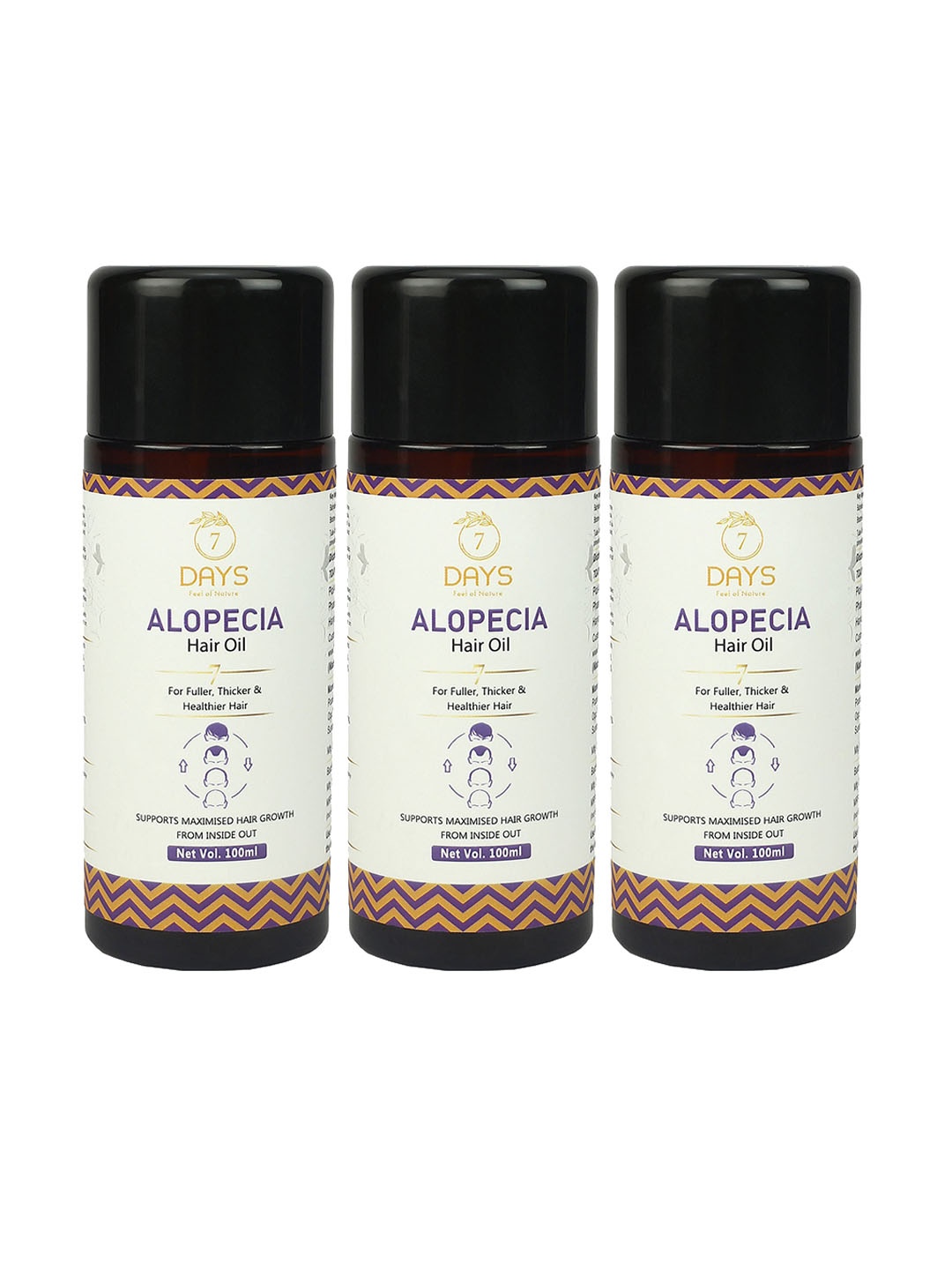 

7 DAYS Set of 3 Alopecia Hair Oil with Bhringraj & Onion - 100 ml each, White