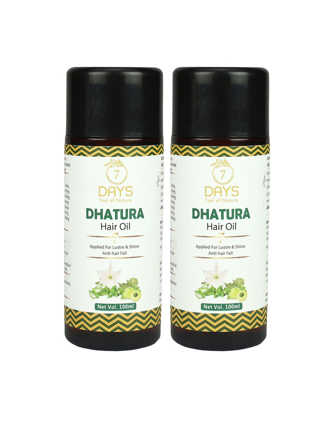 7 DAYS Feel Of Nature Set of 2 Dhatura Hair Oil with Neem & Brahmi - 100 ml each, White
7 DAYS Feel Of Nature Set of 2 Dhatura Hair Oil with Neem & Brahmi - 100 ml each, White