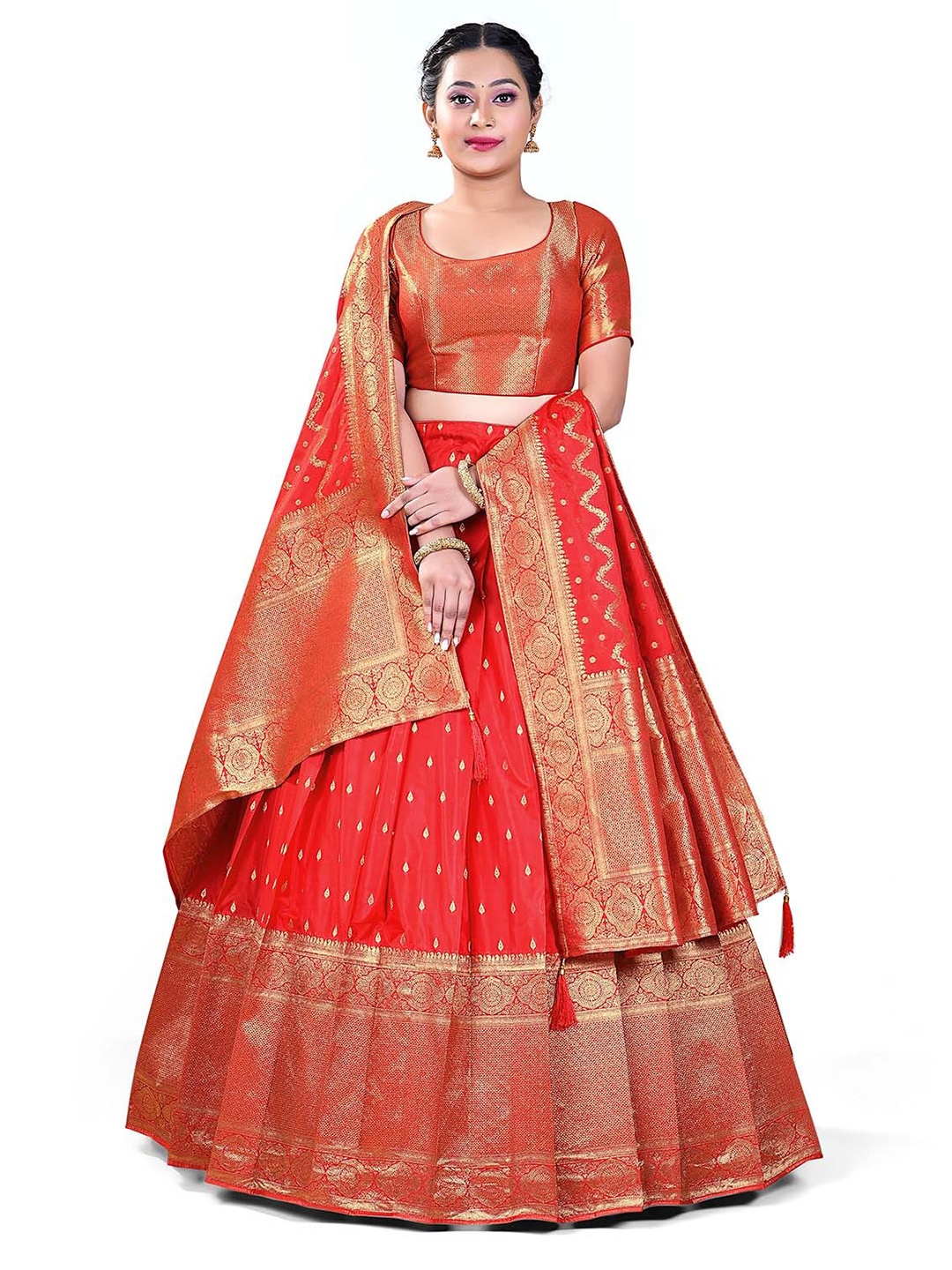 HALFSAREE STUDIO Woven Design Semi Stitched Lehenga & Unstitched Blouse With Dupatta, Red
HALFSAREE STUDIO Woven Design Semi Stitched Lehenga & Unstitched Blouse With Dupatta, Red
