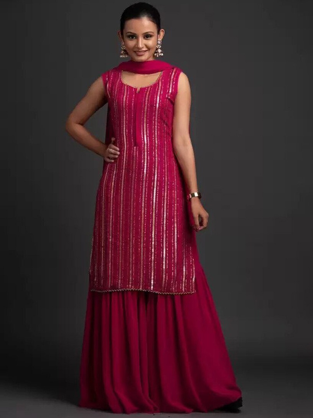 ASISA Floral Embroidered Sequinned Round Neck Straight Kurta with Sharara & Dupatta, Magenta
ASISA Floral Embroidered Sequinned Round Neck Straight Kurta with Sharara & Dupatta, Magenta