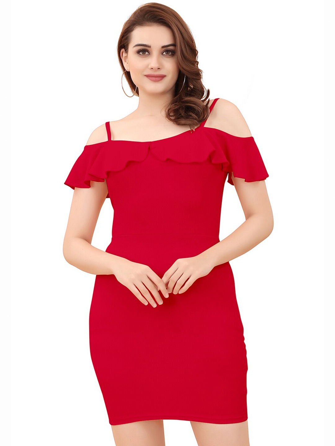 BAESD Shoulder Straps Crepe Cold-Shoulder Sleeves Bodycon Mini Bodycon Dress, Red
BAESD Shoulder Straps Crepe Cold-Shoulder Sleeves Bodycon Mini Bodycon Dress, Red