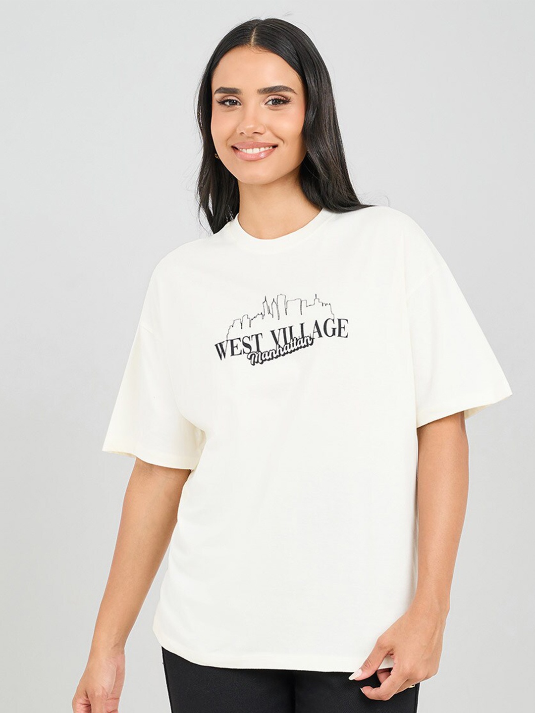 Styli Round Neck Typography Printed Drop-Shoulder Sleeves Oversized Cotton T-shirt, Cream
Styli Round Neck Typography Printed Drop-Shoulder Sleeves Oversized Cotton T-shirt, Cream
