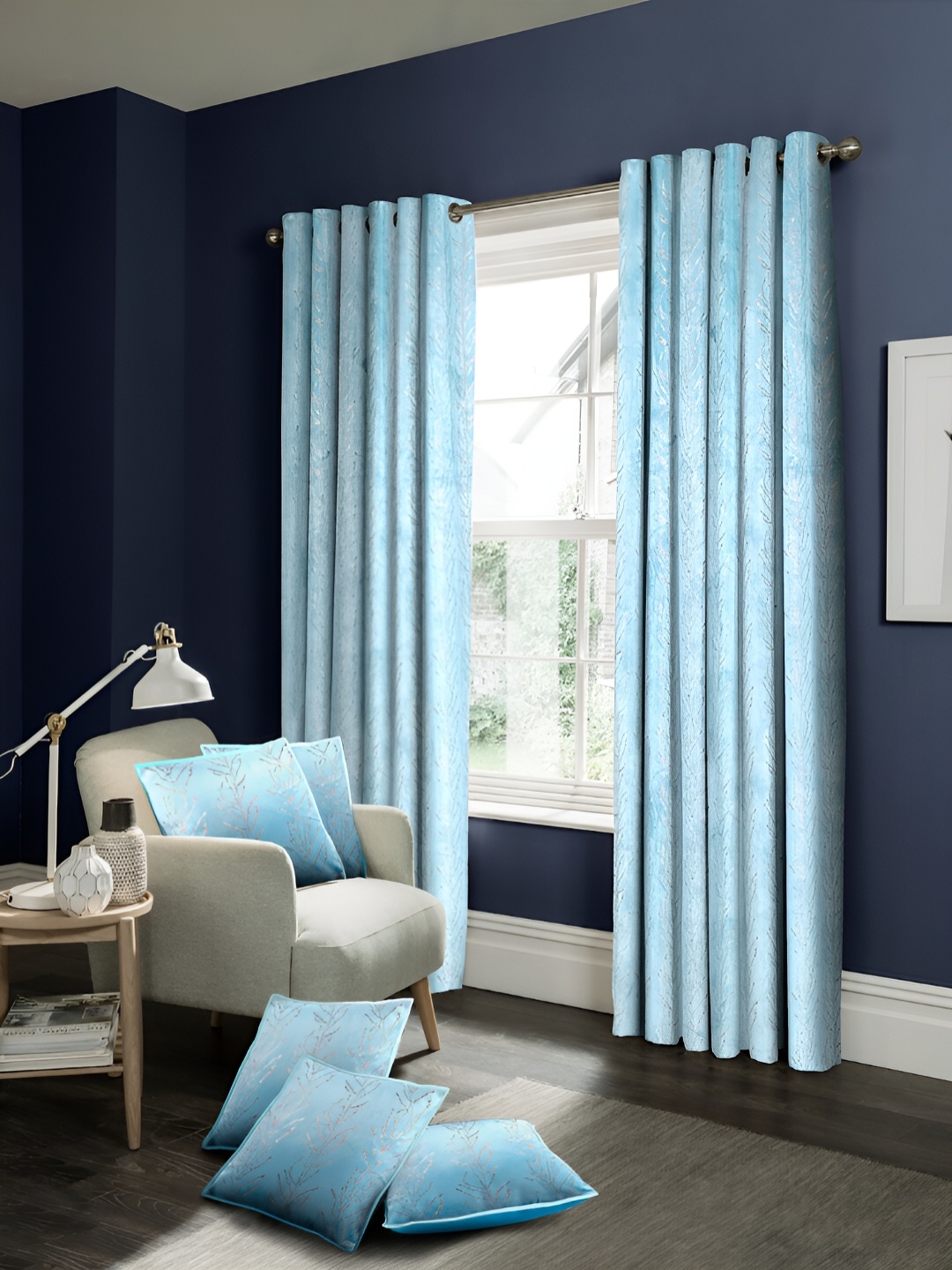 Cortina Blue & Red 7 Pcs Self Design Velvet Black Out Door Curtains & Cushion Covers
Cortina Blue & Red 7 Pcs Self Design Velvet Black Out Door Curtains & Cushion Covers