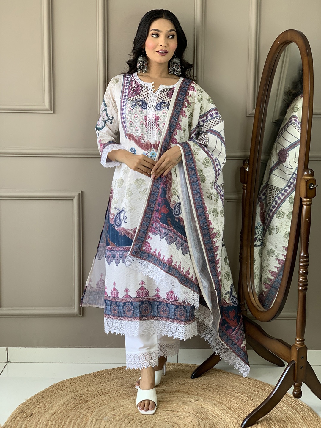 KALINI Women Ethnic Motifs Printed Regular Thread Work Kurta with Trousers & With Dupatta, White
KALINI Women Ethnic Motifs Printed Regular Thread Work Kurta with Trousers & With Dupatta, White