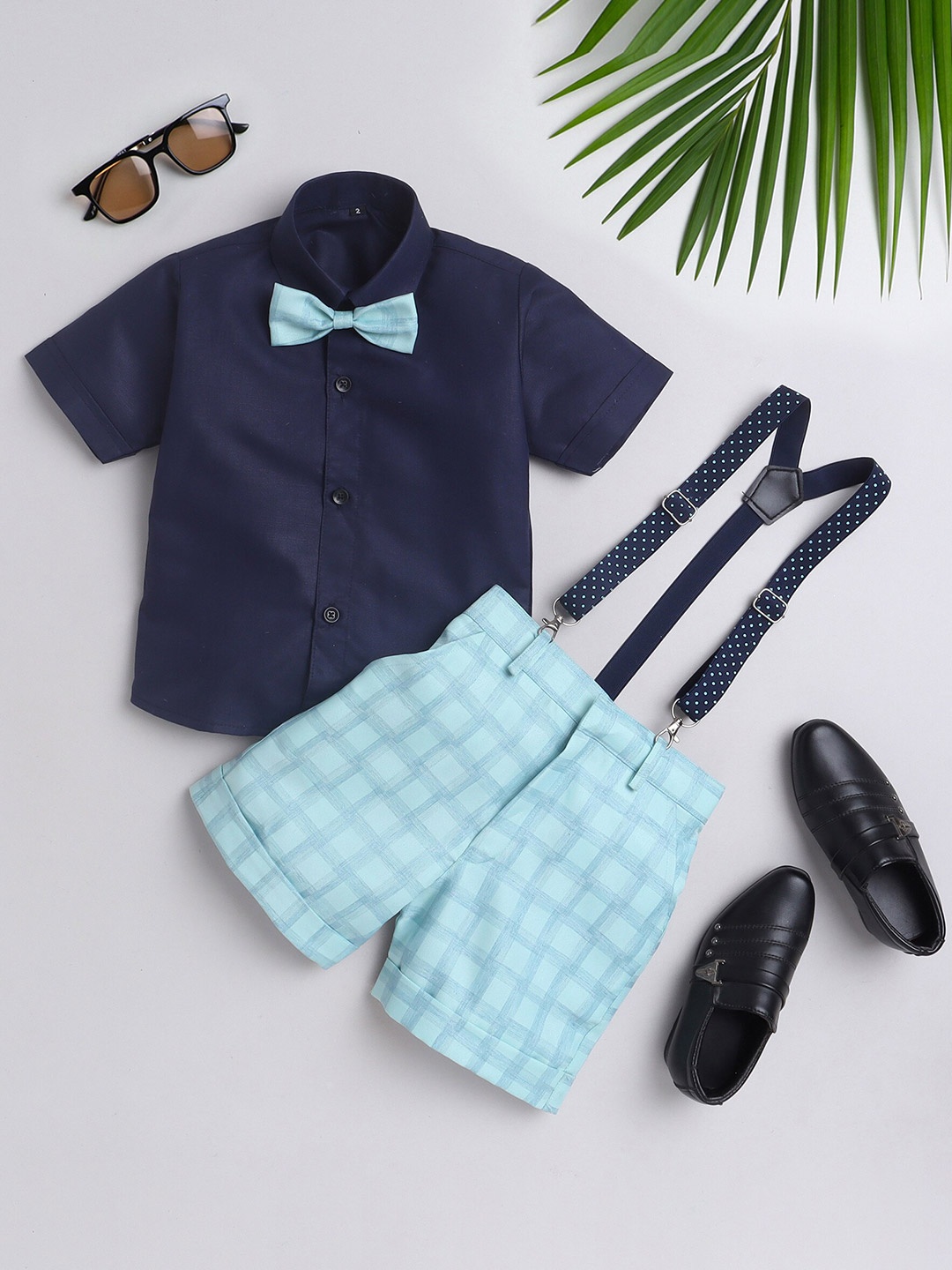 BAESD Boys Checked Short Sleeves Shirt With Shorts Bow & Suspenders, Turquoise blue
BAESD Boys Checked Short Sleeves Shirt With Shorts Bow & Suspenders, Turquoise blue