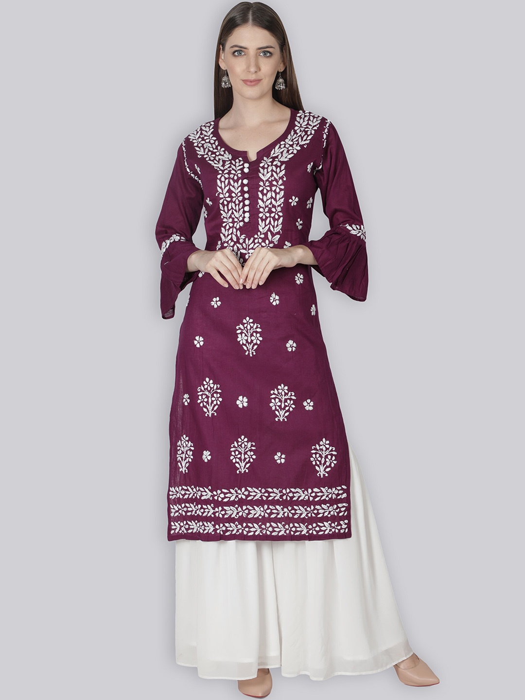Seva Chikan Ethnic Motifs Embroidered Round Neck Thread Work Cotton Straight Kurta, Purple
Seva Chikan Ethnic Motifs Embroidered Round Neck Thread Work Cotton Straight Kurta, Purple