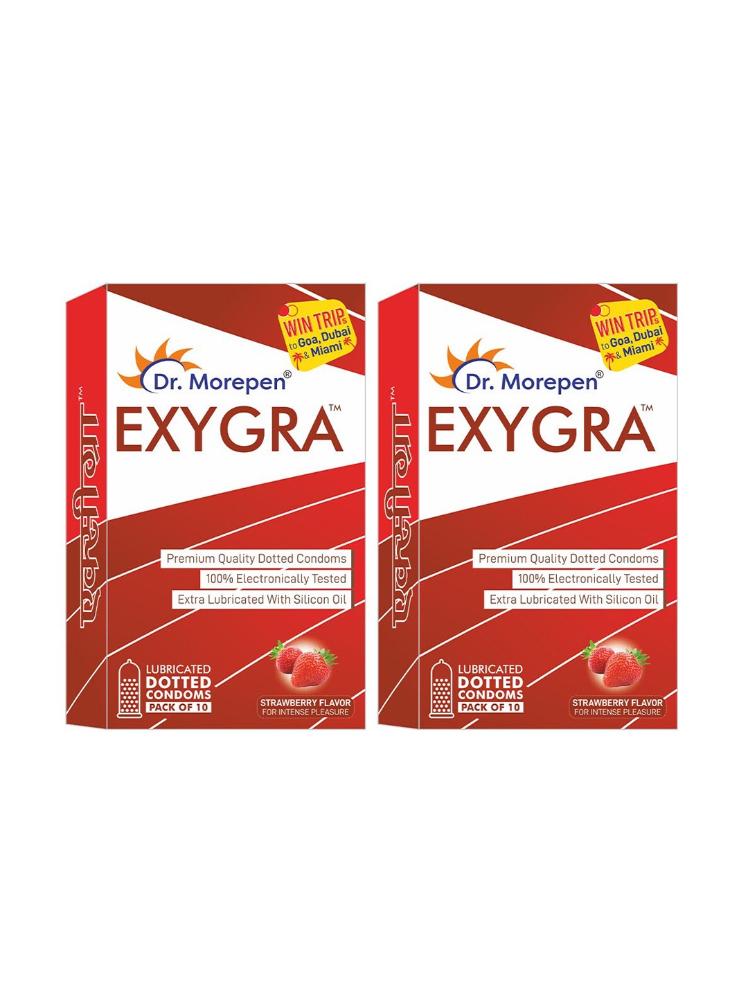 Dr. Morepen Pack of 2 Exygra Extra Time Dotted Condoms 10 Units Each - Strawberry Flavour, Red
Dr. Morepen Pack of 2 Exygra Extra Time Dotted Condoms 10 Units Each - Strawberry Flavour, Red