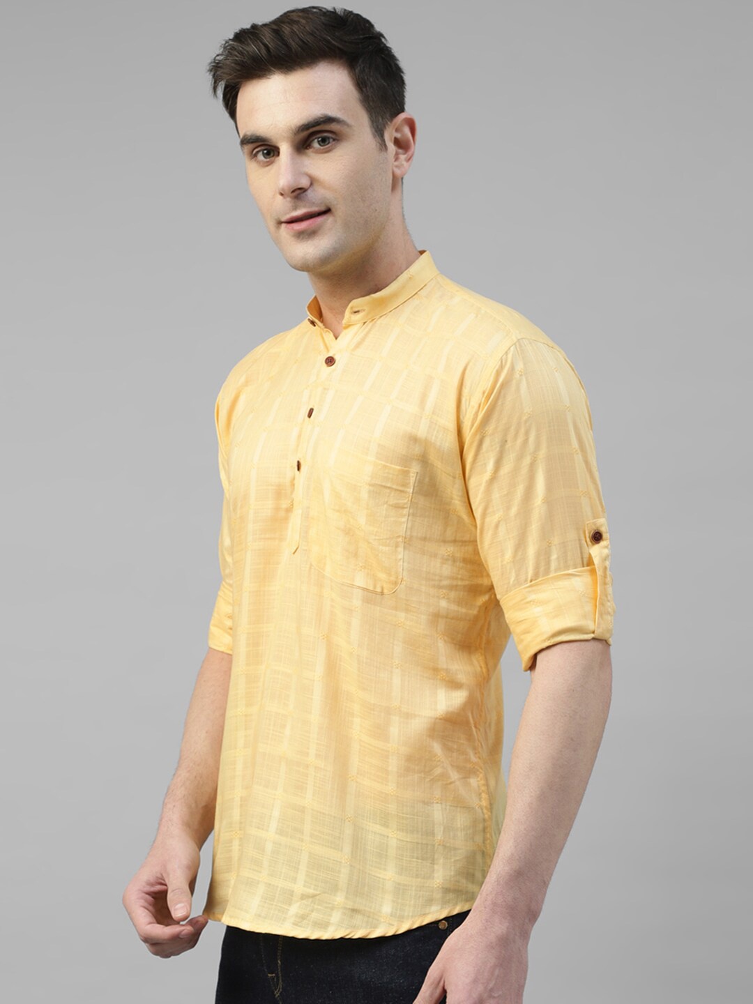 Hancock Checked Mandarin Collar Long Sleeves Pure Cotton Slim Fit Straight Kurta, Yellow
Hancock Checked Mandarin Collar Long Sleeves Pure Cotton Slim Fit Straight Kurta, Yellow