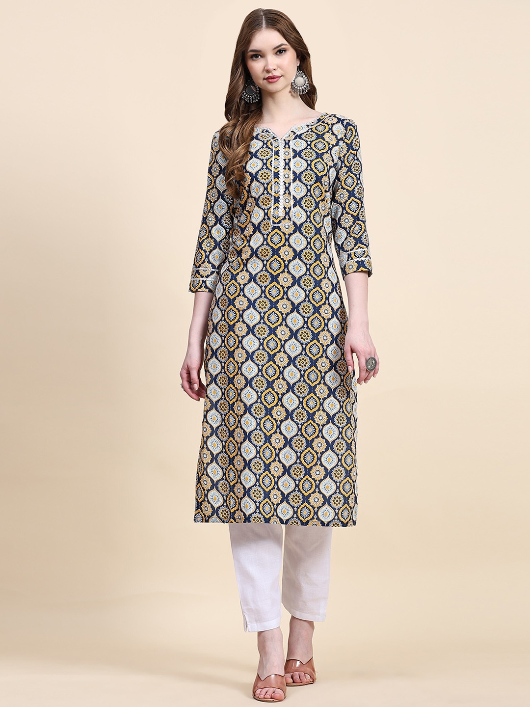 CaniBani Ethnic Motifs Printed Gotta Patti Pure Cotton Straight Kurta with Trousers, Blue
CaniBani Ethnic Motifs Printed Gotta Patti Pure Cotton Straight Kurta with Trousers, Blue
