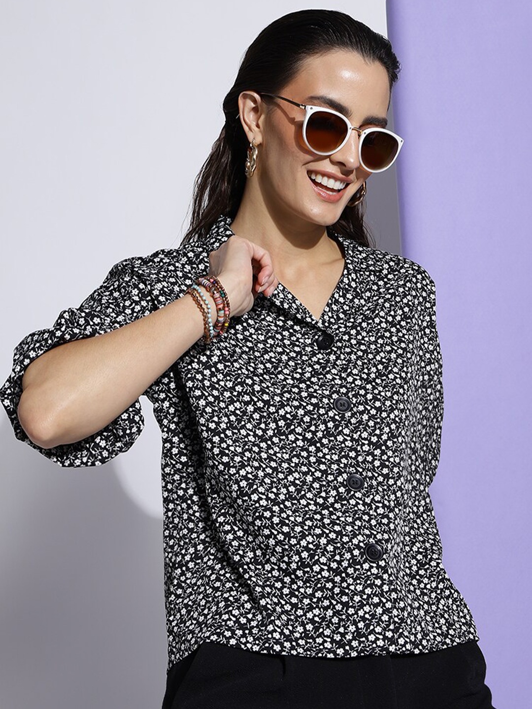 FashionsEye Floral Printed Lapel Collar Puff Sleeves Georgette Shirt Style Top, Black
FashionsEye Floral Printed Lapel Collar Puff Sleeves Georgette Shirt Style Top, Black