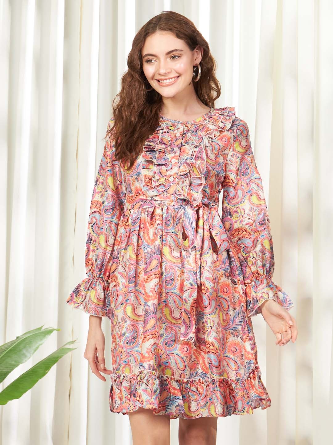 BELAVINE Ethnic Motifs Printed Bell Sleeves Ruffles & Tiered Detail A-Line Dress, Pink
BELAVINE Ethnic Motifs Printed Bell Sleeves Ruffles & Tiered Detail A-Line Dress, Pink