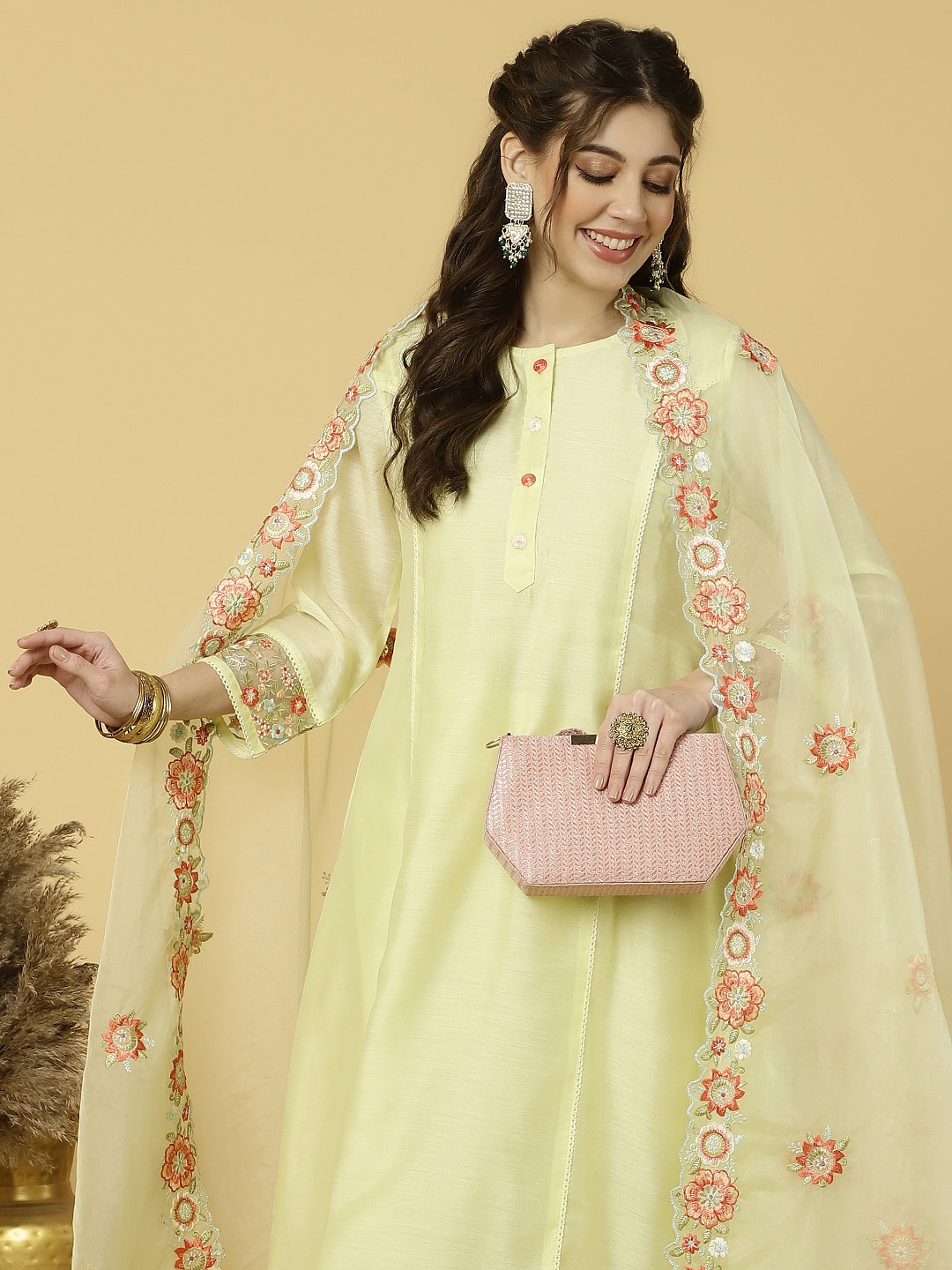 Jaipur Kurti Regular Aari Work Embroidered A Line Kurta With Trousers & Dupatta, Lime green
Jaipur Kurti Regular Aari Work Embroidered A Line Kurta With Trousers & Dupatta, Lime green