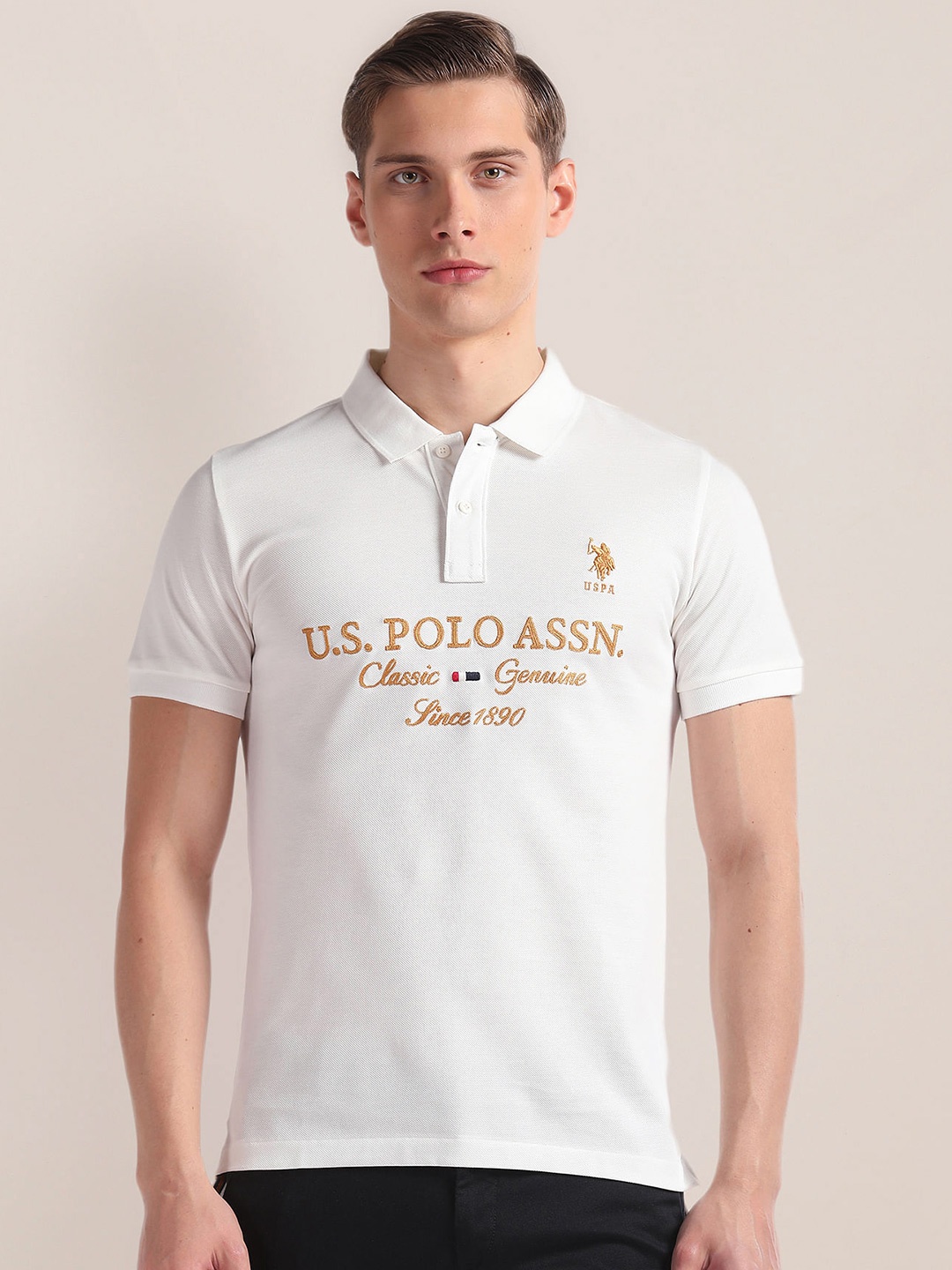U.S. Polo Assn. Typography Printed Polo Collar Slim Fit Pure Cotton T-shirt, White
U.S. Polo Assn. Typography Printed Polo Collar Slim Fit Pure Cotton T-shirt, White