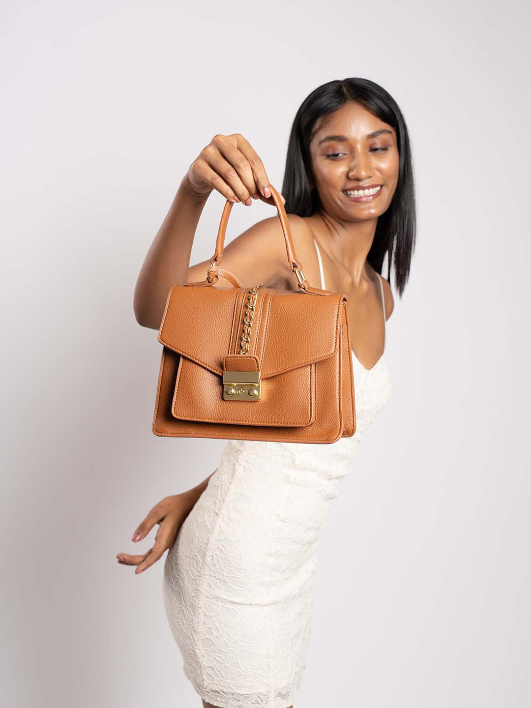Eske Textured Zip Detail Structured Handheld Bag, Tan
Eske Textured Zip Detail Structured Handheld Bag, Tan