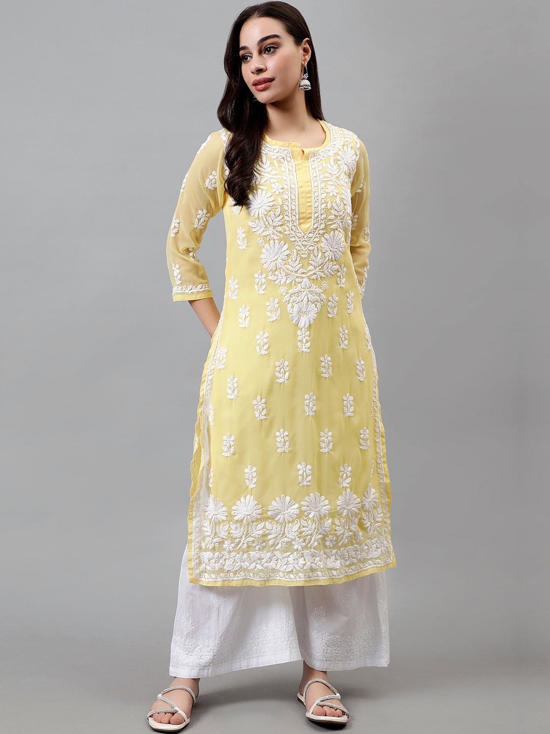 Seva Chikan Floral Embroidered Lucknowi Chikankari Georgette Kurta With Inner Slip, Yellow
Seva Chikan Floral Embroidered Lucknowi Chikankari Georgette Kurta With Inner Slip, Yellow