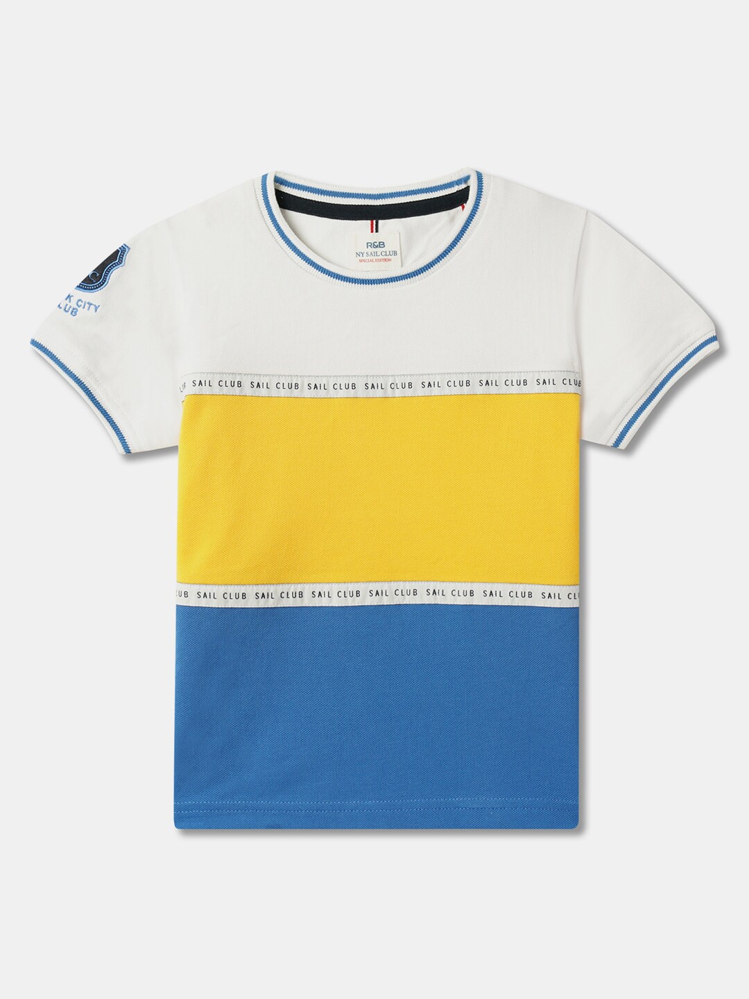 R&B Boys Colourblocked Cotton T-shirt, Blue
