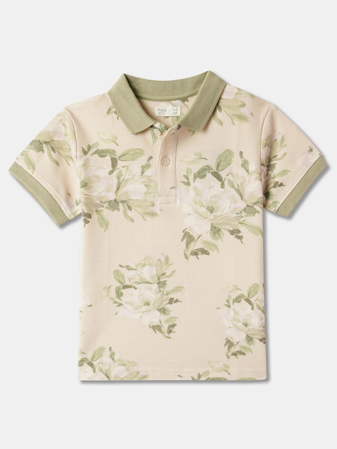 R&B Boys Floral Printed Polo Collar Cotton Raw Edge T-shirt, Pink 
R&B Boys Floral Printed Polo Collar Cotton Raw Edge T-shirt, Pink