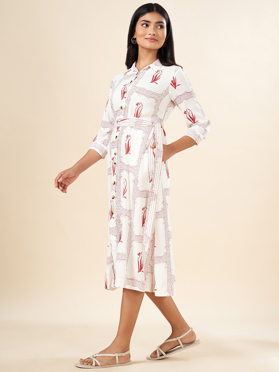 AKKRITI BY PANTALOONS Conversational Printed Cotton Flared Shirt Midi Dress, White
AKKRITI BY PANTALOONS Conversational Printed Cotton Flared Shirt Midi Dress, White