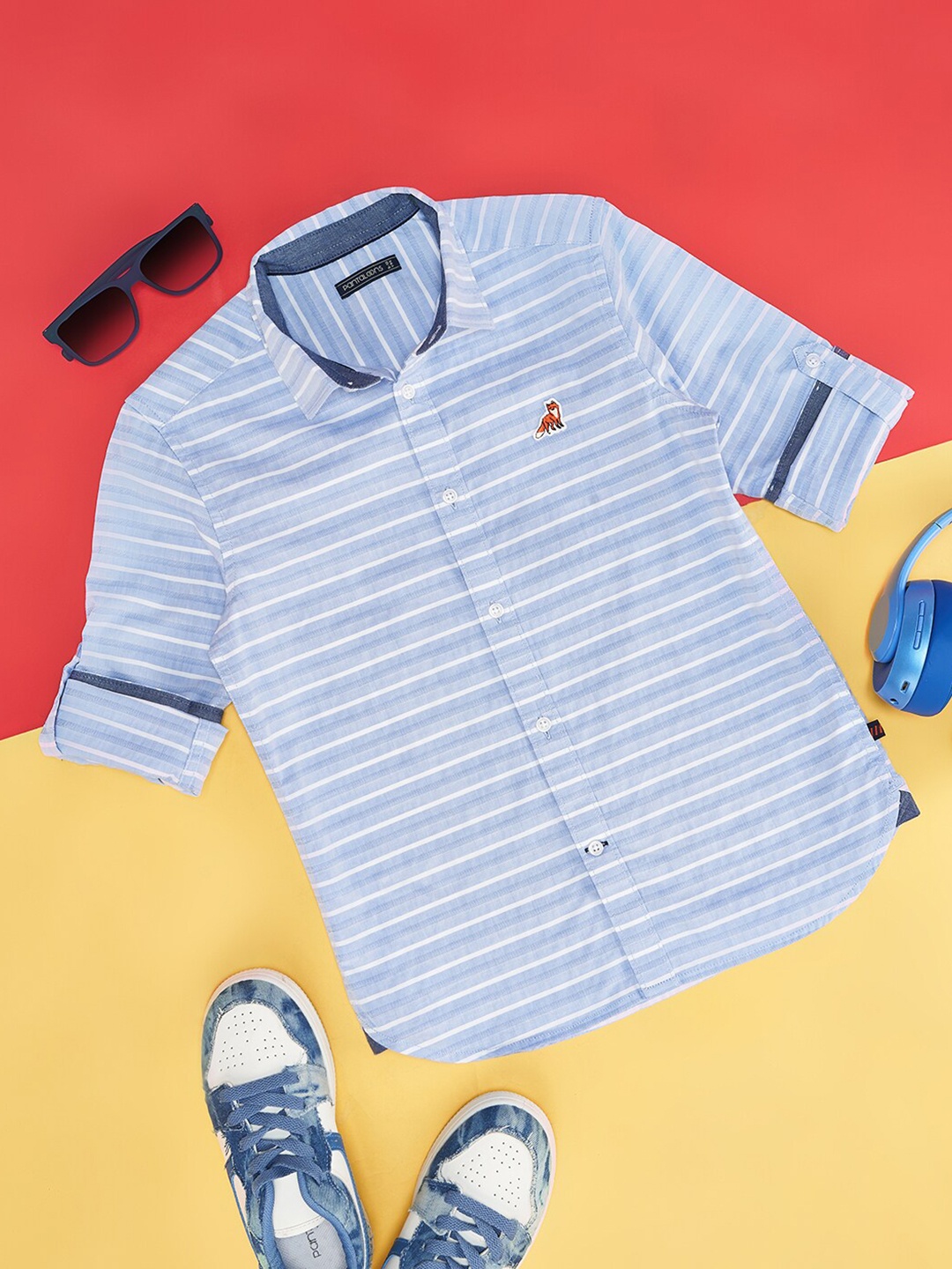 Pantaloons Junior Boys Horizontal Striped Spared Collar Long Roll-Up Sleeves Casual Shirt, Blue
Pantaloons Junior Boys Horizontal Striped Spared Collar Long Roll-Up Sleeves Casual Shirt, Blue