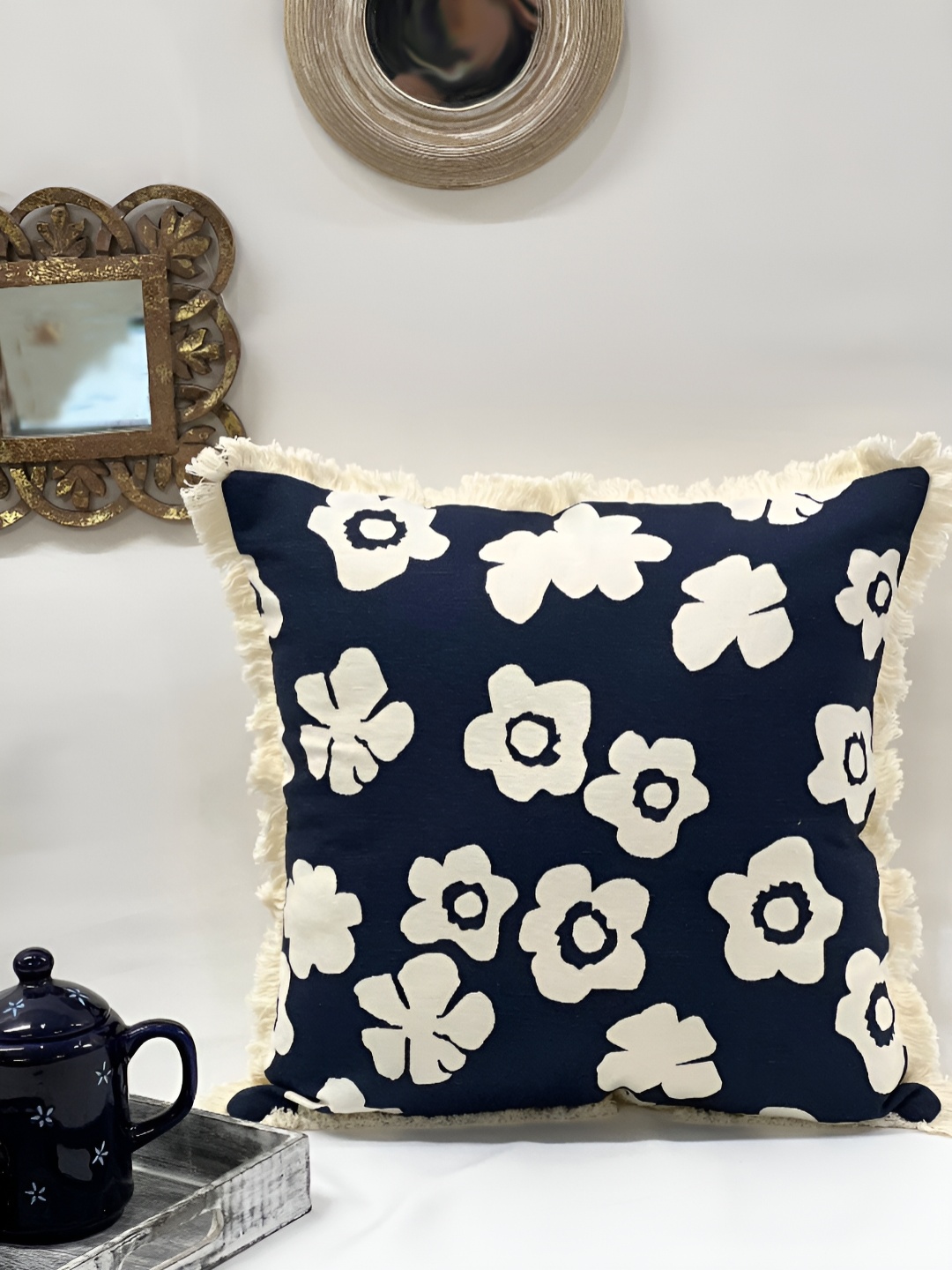 SLEEPY THREADS Navy Blue & Cream-Coloured Floral Printed Cotton Linen Square Cushion Cover
SLEEPY THREADS Navy Blue & Cream-Coloured Floral Printed Cotton Linen Square Cushion Cover