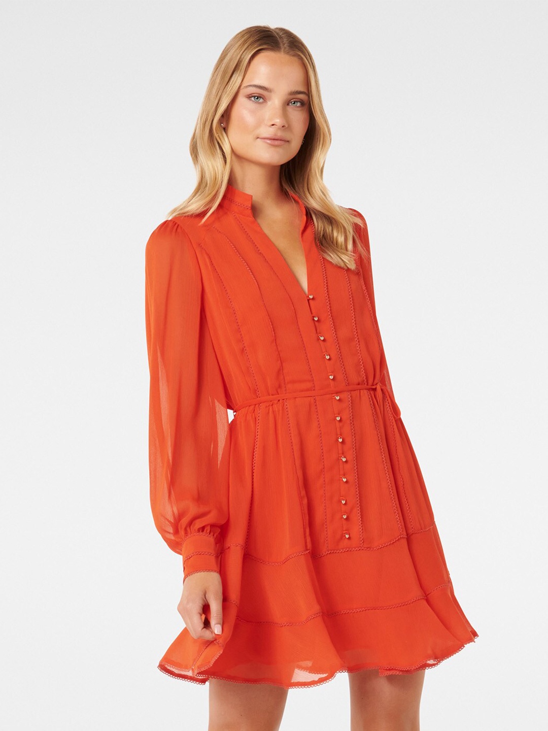 Forever New Shirt Collar Puff Sleeves Opaque Fit & Flare Dress Comes With A Belt, Red
Forever New Shirt Collar Puff Sleeves Opaque Fit & Flare Dress Comes With A Belt, Red