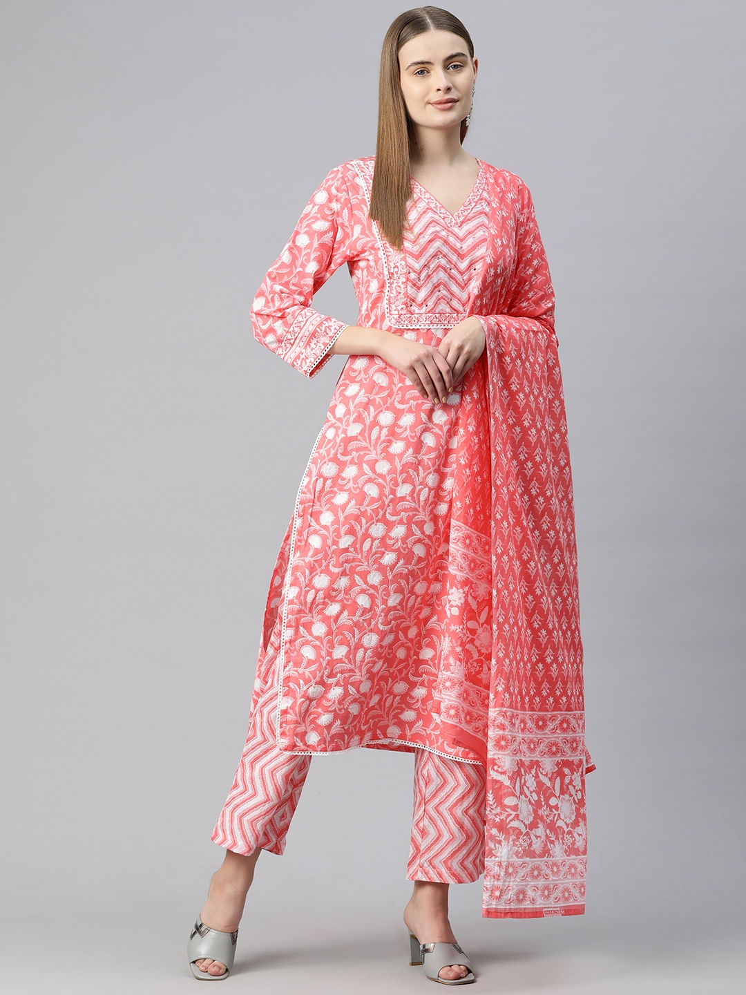 Readiprint Floral Printed Sequinned Pure Cotton Kurta with Palazzos & Dupatta, Peach
Readiprint Floral Printed Sequinned Pure Cotton Kurta with Palazzos & Dupatta, Peach