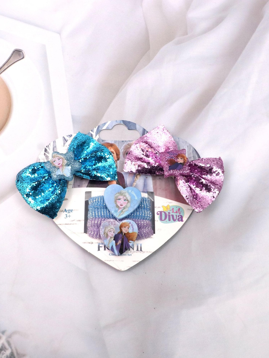 Lil Diva Set Of 2 Pcs Disney Frozen Glitter Bows & Alligator Hair Clip, Blue