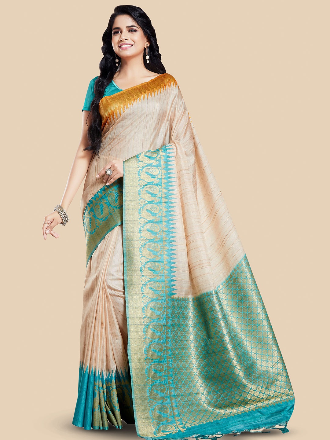 Rani Saahiba Woven Design Zari Art Silk Bhagalpuri Saree, Beige
