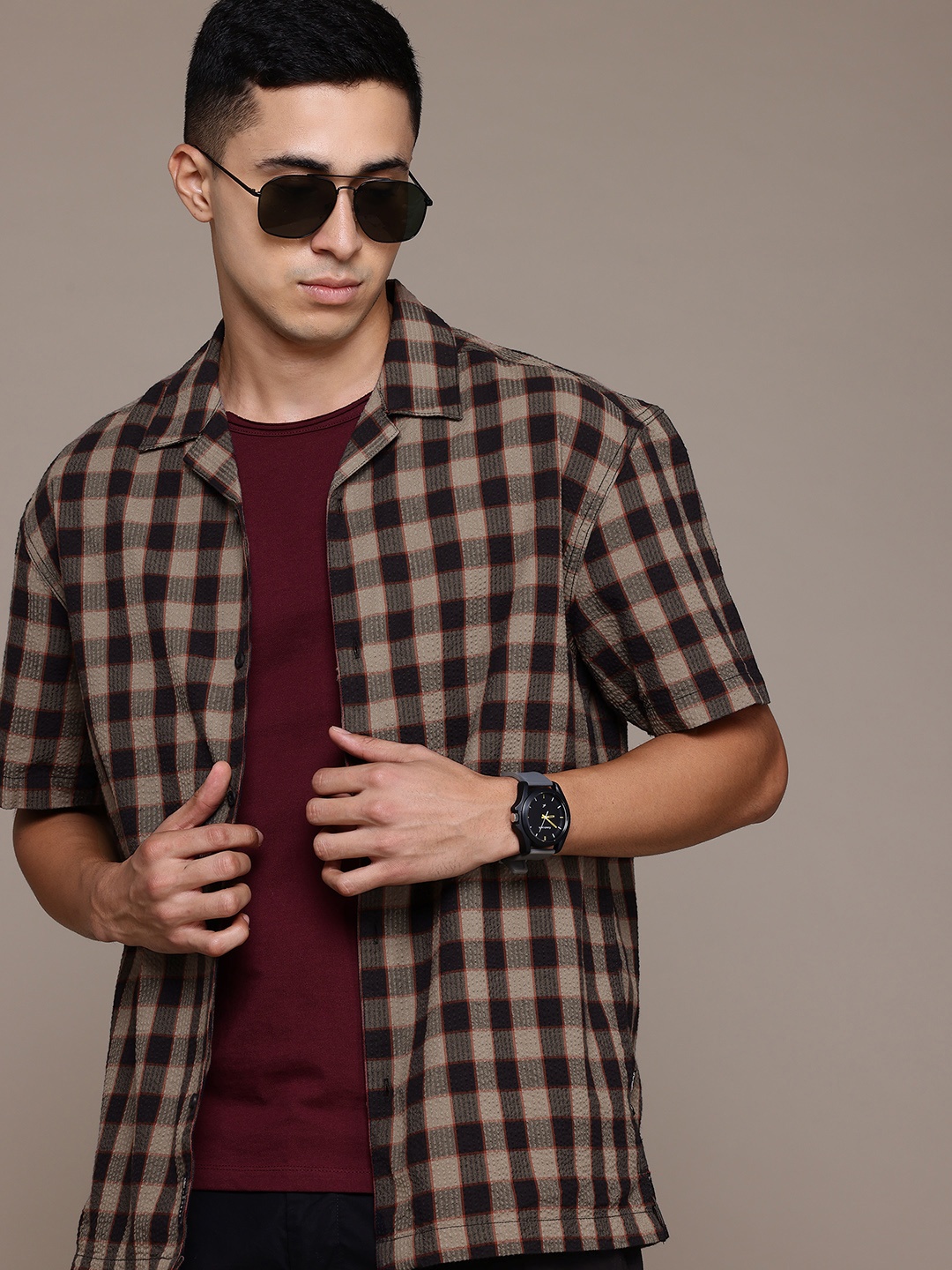 The Roadster Lifestyle Co. Pure Cotton Checked Seersucker Relaxed Fit Shirt, Black
The Roadster Lifestyle Co. Pure Cotton Checked Seersucker Relaxed Fit Shirt, Black