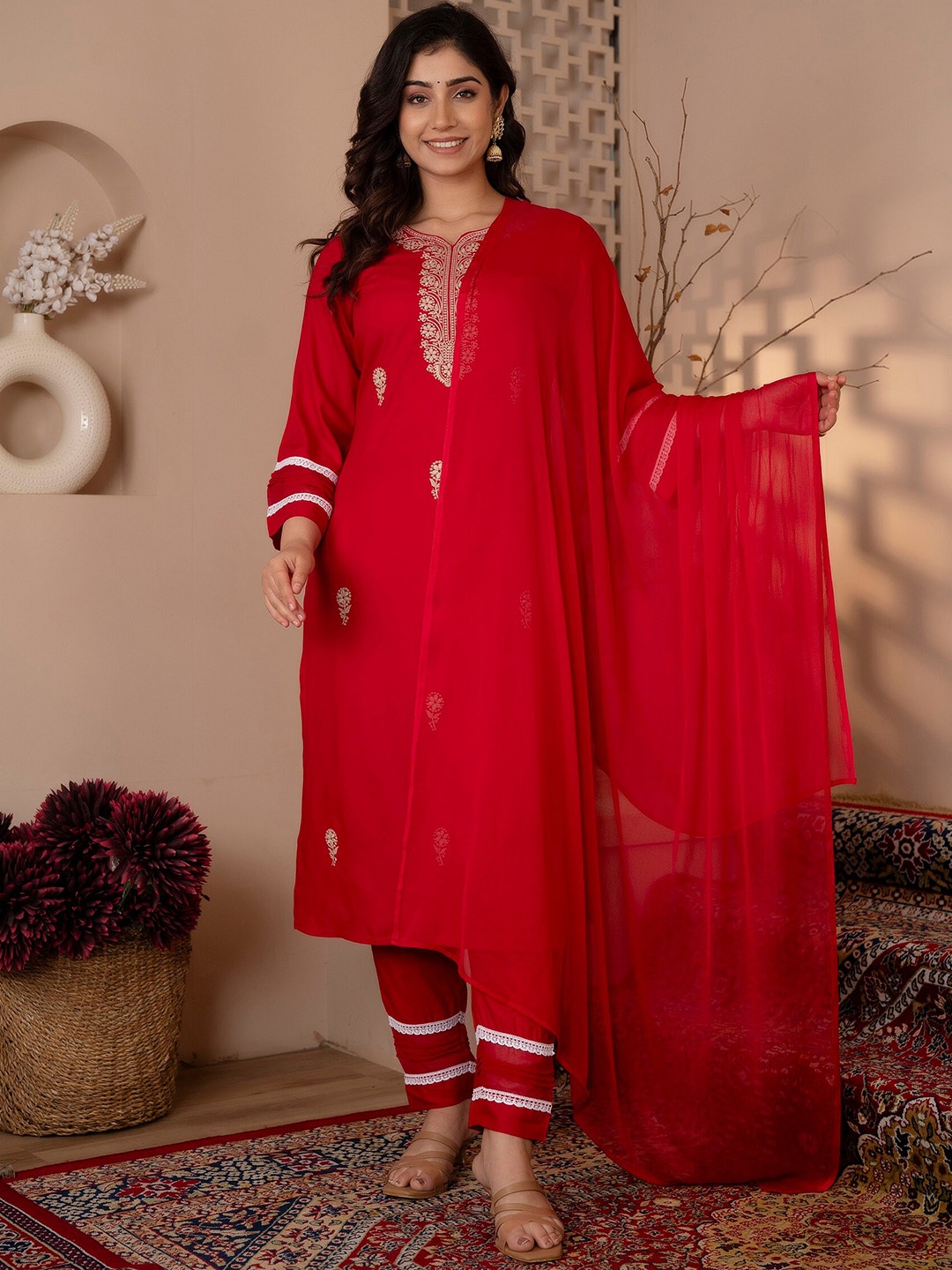 Charu Ethnic Motifs Embroidered Gotta Patti Straight Kurta With Trousers & Dupatta, Pink
Charu Ethnic Motifs Embroidered Gotta Patti Straight Kurta With Trousers & Dupatta, Pink