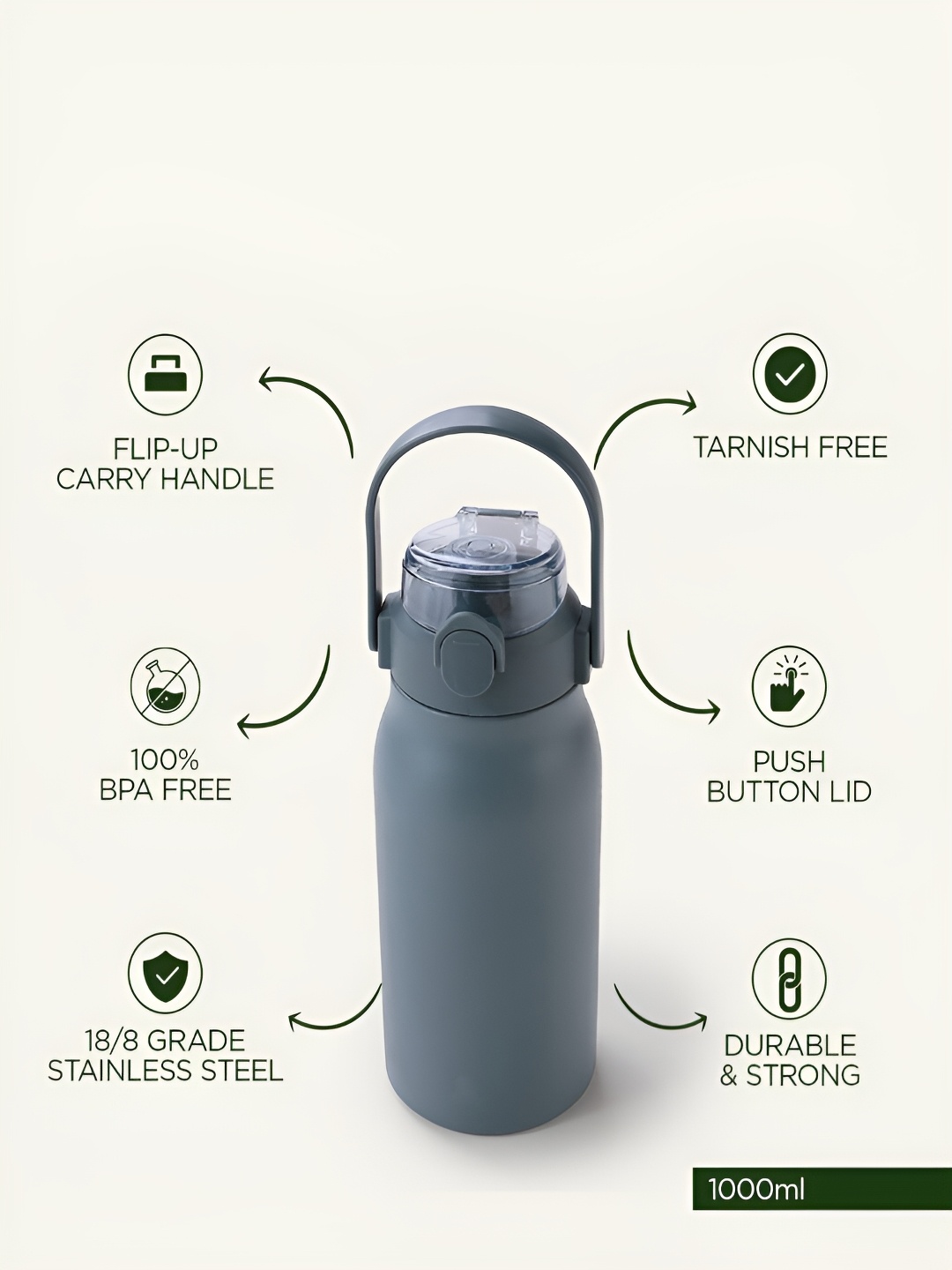 Kuber Industries Grey 2 Pieces Stainless Steel Sipper Lid & Handle Water Bottles 1 L
Kuber Industries Grey 2 Pieces Stainless Steel Sipper Lid & Handle Water Bottles 1 L
