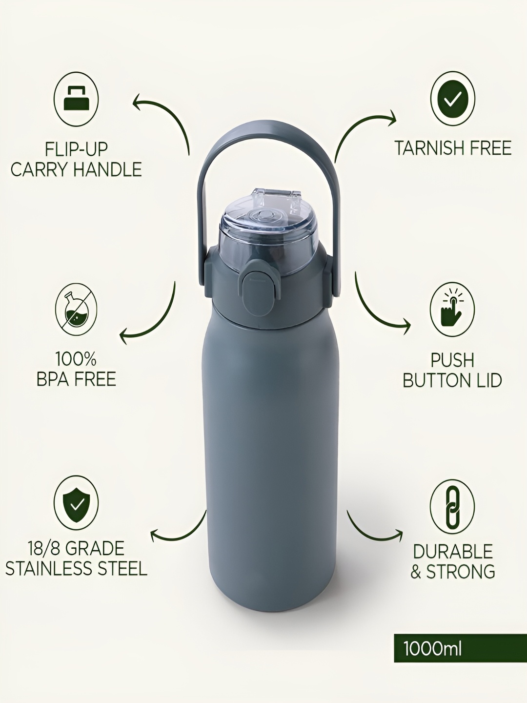 Kuber Industries Grey 3 Pcs Stainless Steel Flask Sipper Lid & Handle Water Bottle 1 L
Kuber Industries Grey 3 Pcs Stainless Steel Flask Sipper Lid & Handle Water Bottle 1 L