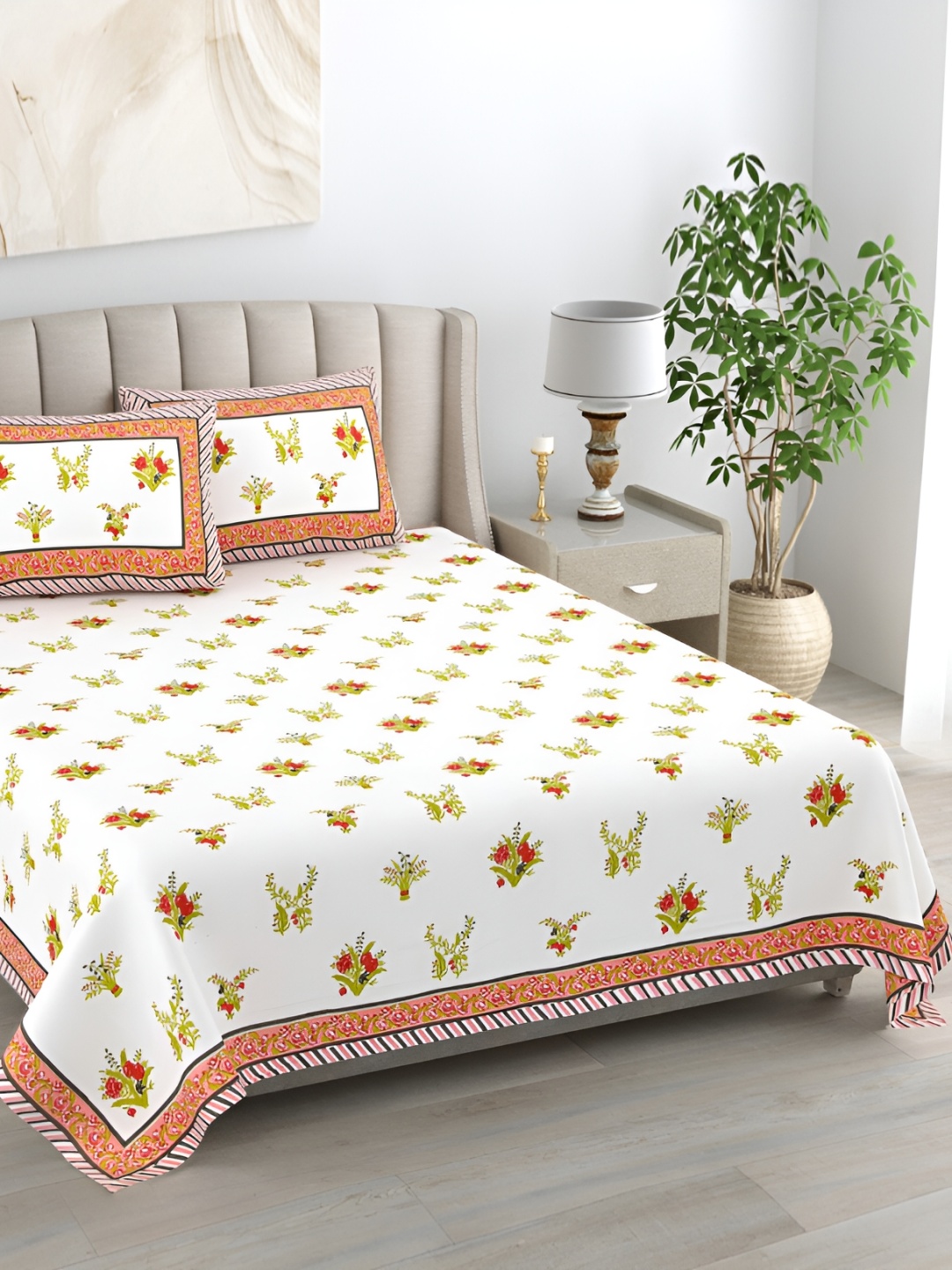 EasyGoods Pink & White Floral Cotton 400 TC King Bedsheet with 2 Pillow Covers
EasyGoods Pink & White Floral Cotton 400 TC King Bedsheet with 2 Pillow Covers