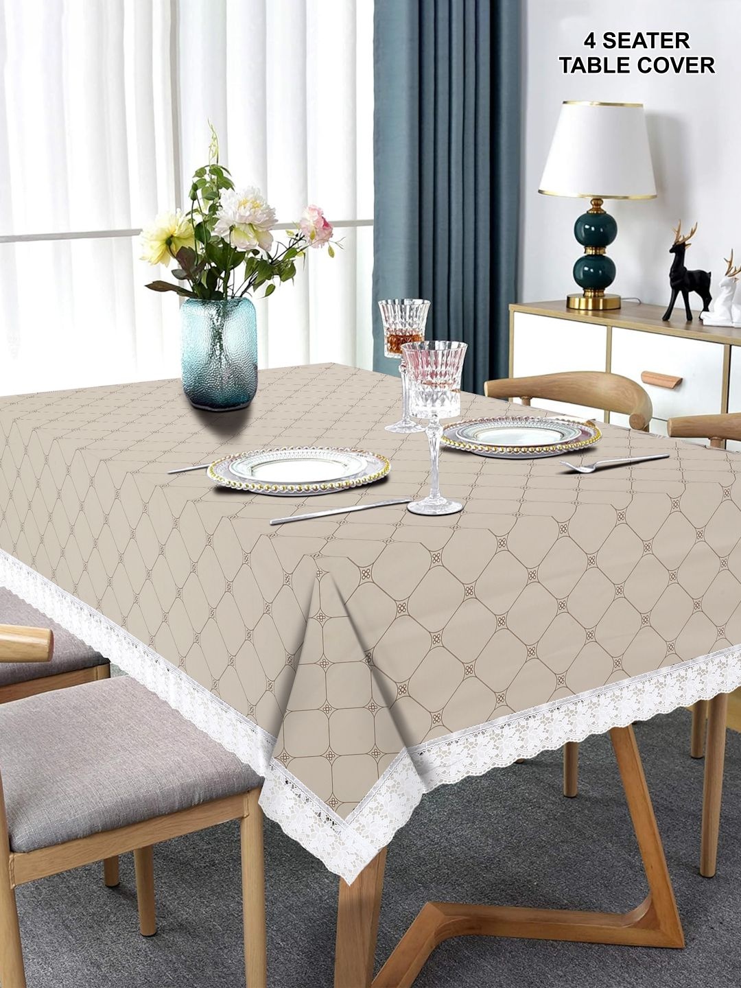 DREAM WEAVERZ White & Brown Floral Printed Waterproof 4-Seater Table Cover
DREAM WEAVERZ White & Brown Floral Printed Waterproof 4-Seater Table Cover