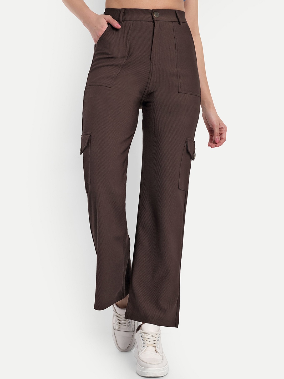 BROADSTAR Women Smart Straight Fit High-Rise Easy Wash Corduroy Cargos Trousers, Brown
BROADSTAR Women Smart Straight Fit High-Rise Easy Wash Corduroy Cargos Trousers, Brown