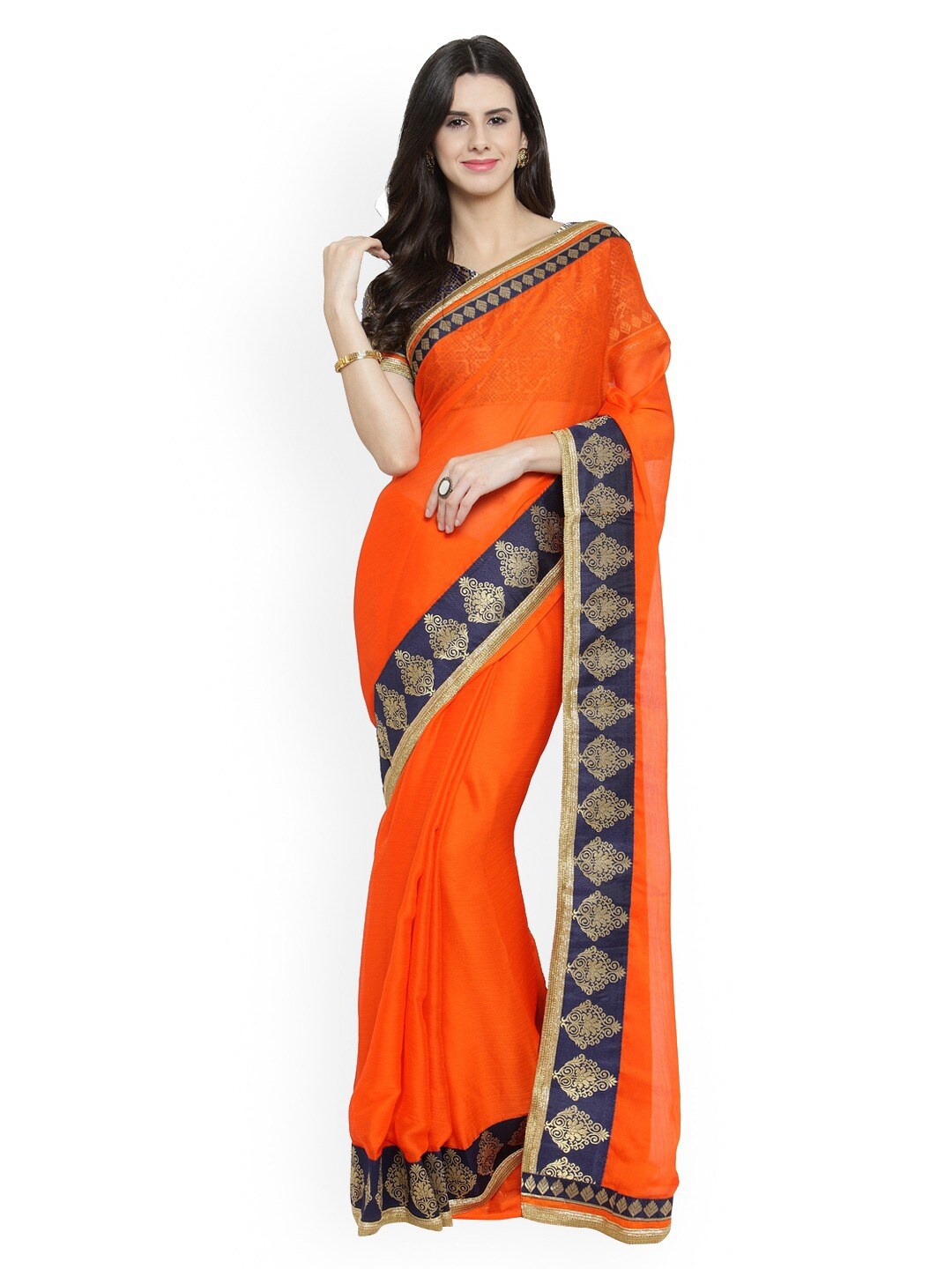 Shaily Printed Chiffon Saree, Orange