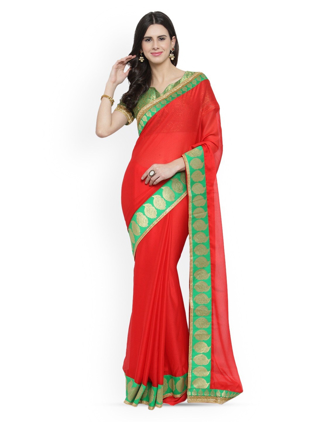 Shaily Woven Design Zari Saree, Red