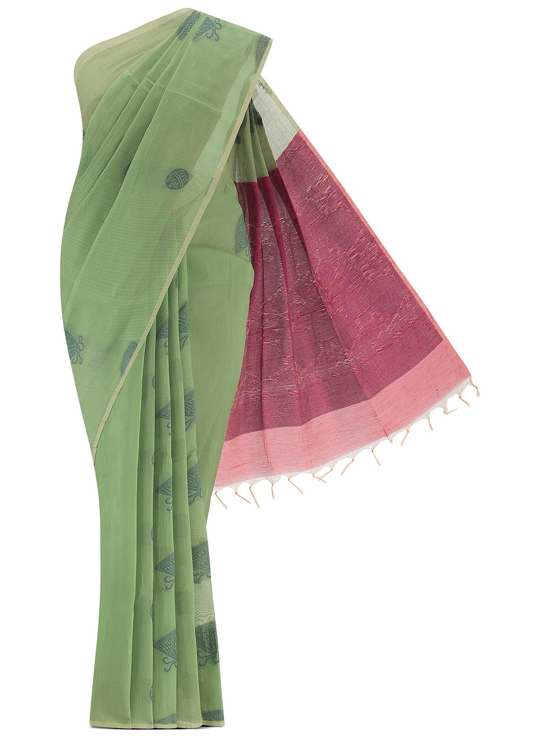 Nalli Ethnic Motifs Woven Design Silk Cotton Saree, Green