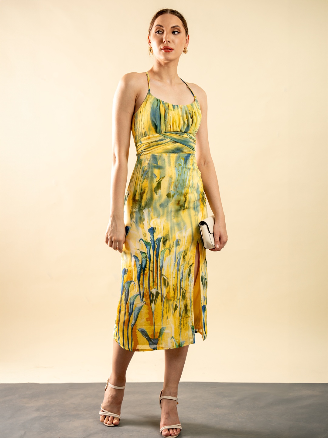 Stylecast X Hersheinbox Crossback Straps Printed Georgette A-Line Midi Dress, Yellow
Stylecast X Hersheinbox Crossback Straps Printed Georgette A-Line Midi Dress, Yellow