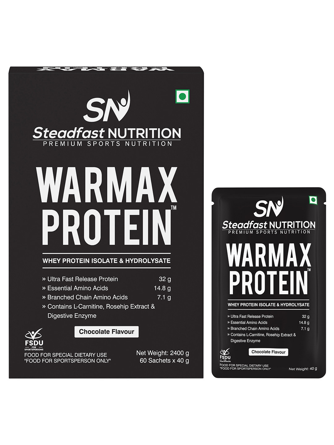 Steadfast Nutrition Warmax Protein Warrior Inside You Sachets Chocolate 30 Sachets 2400g, Black
Steadfast Nutrition Warmax Protein Warrior Inside You Sachets Chocolate 30 Sachets 2400g, Black