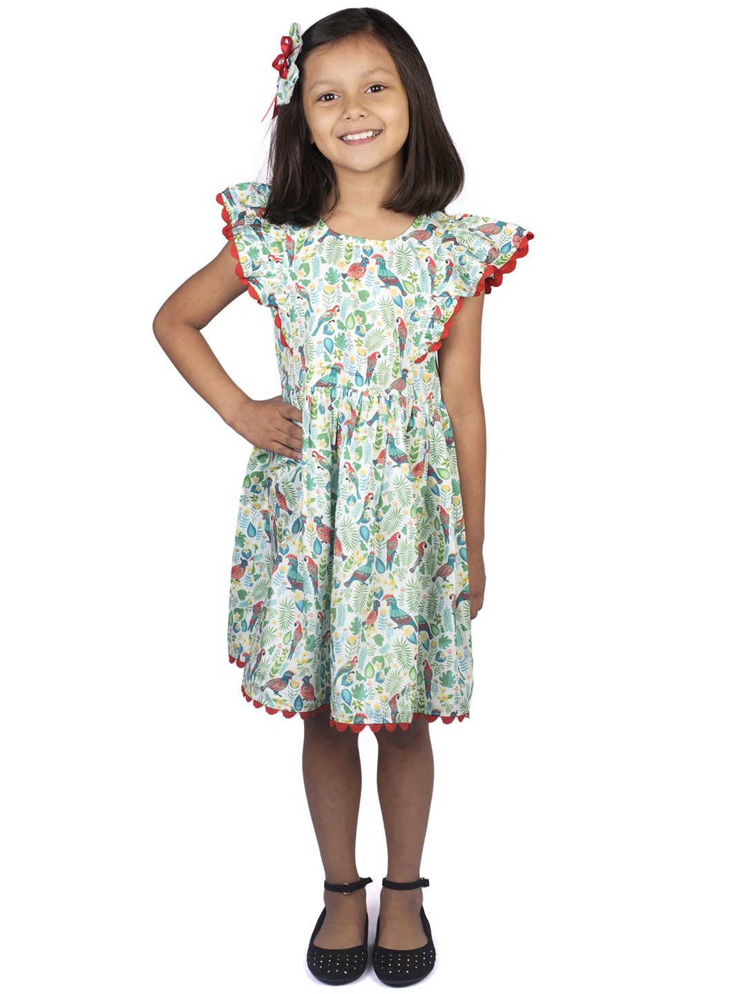 Kid Girls Floral Printed Flutter Sleeve Fit Flare Dress with Alligator Hair Clip, Green
Kid Girls Floral Printed Flutter Sleeve Fit Flare Dress with Alligator Hair Clip, Green