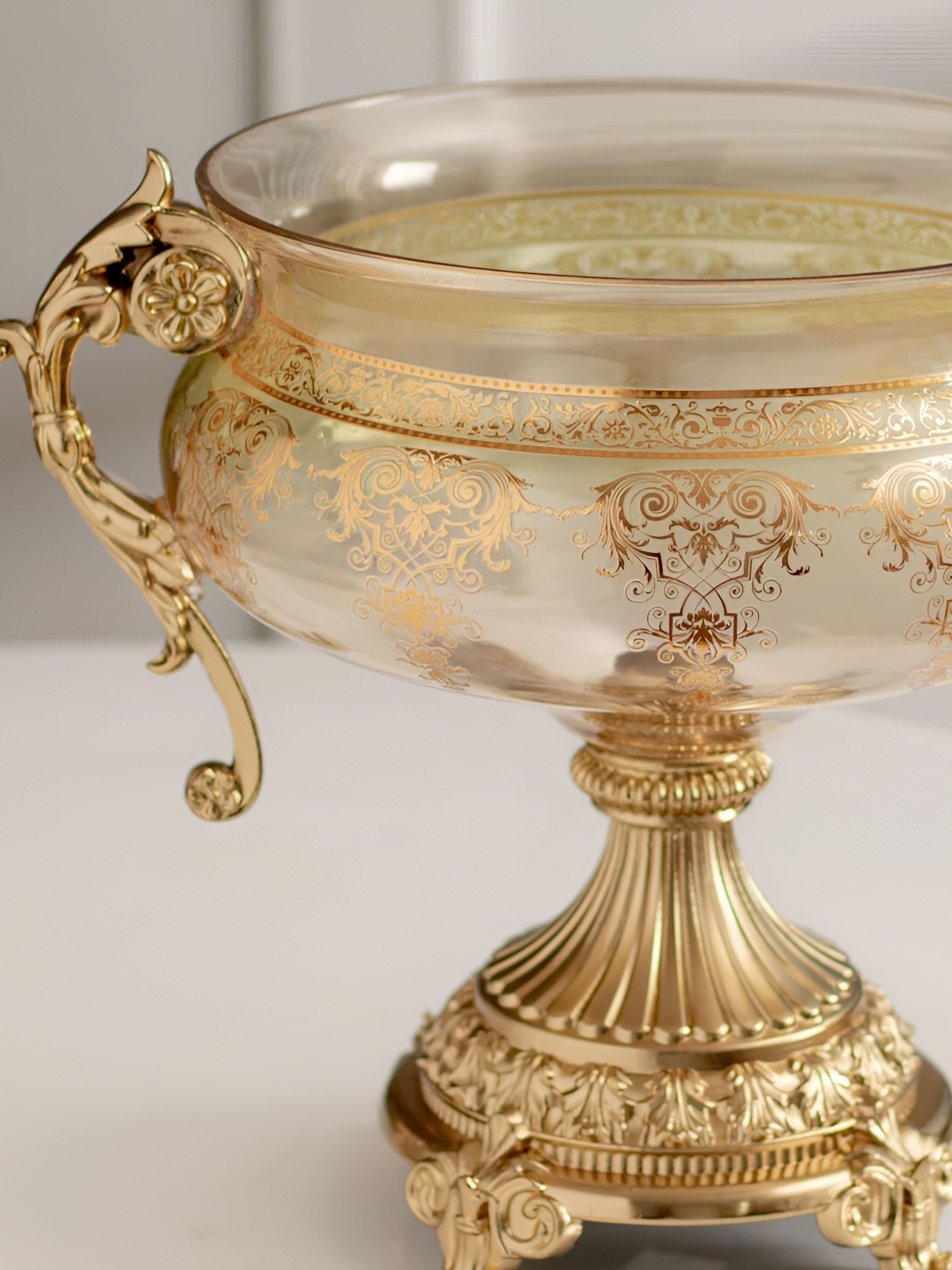 THEDECORKART Gold Toned Printed Glass Curio Showpiece